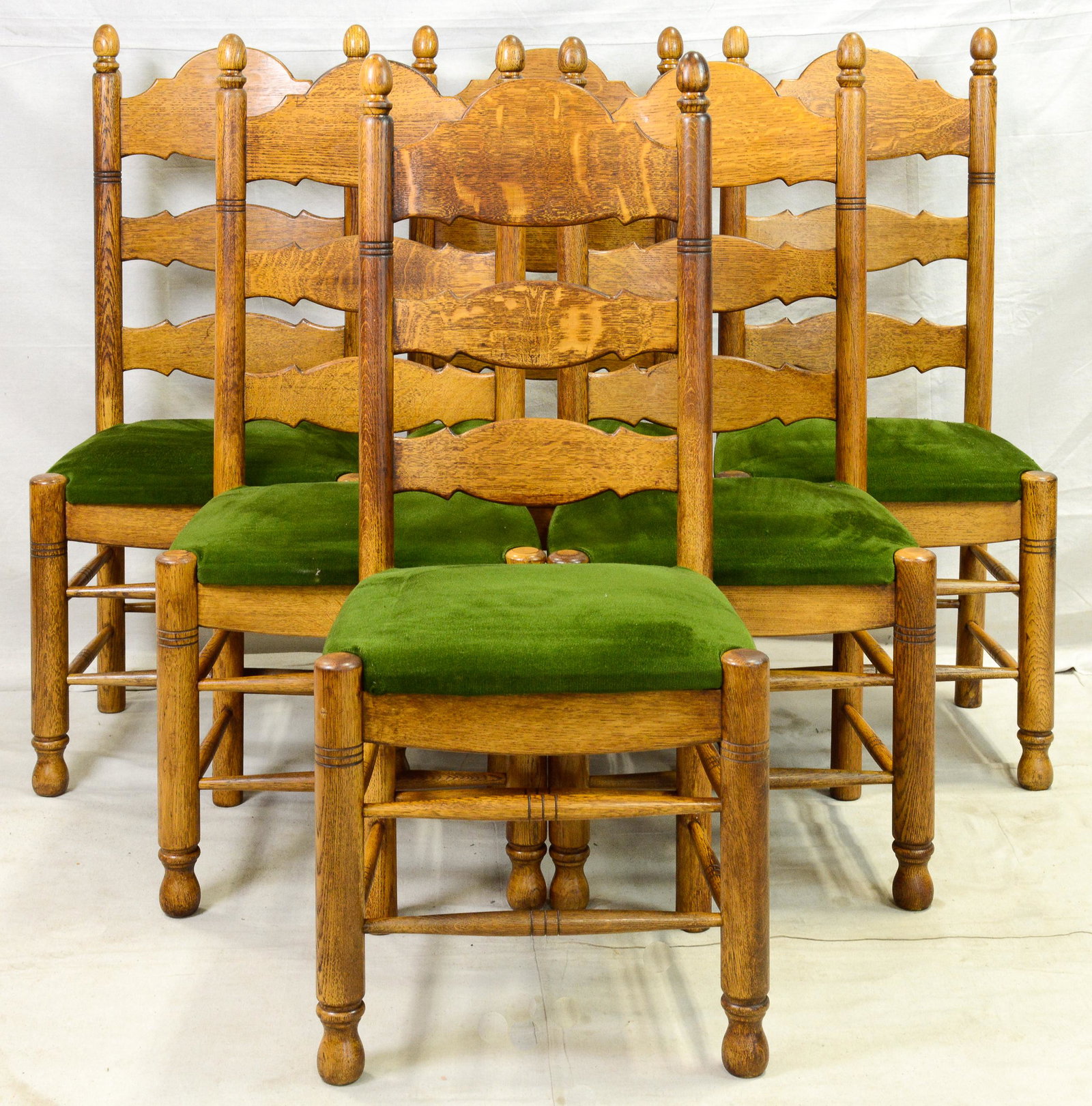 Set of 6 Oak Dining Chairs With Green Seats (1 of 3)