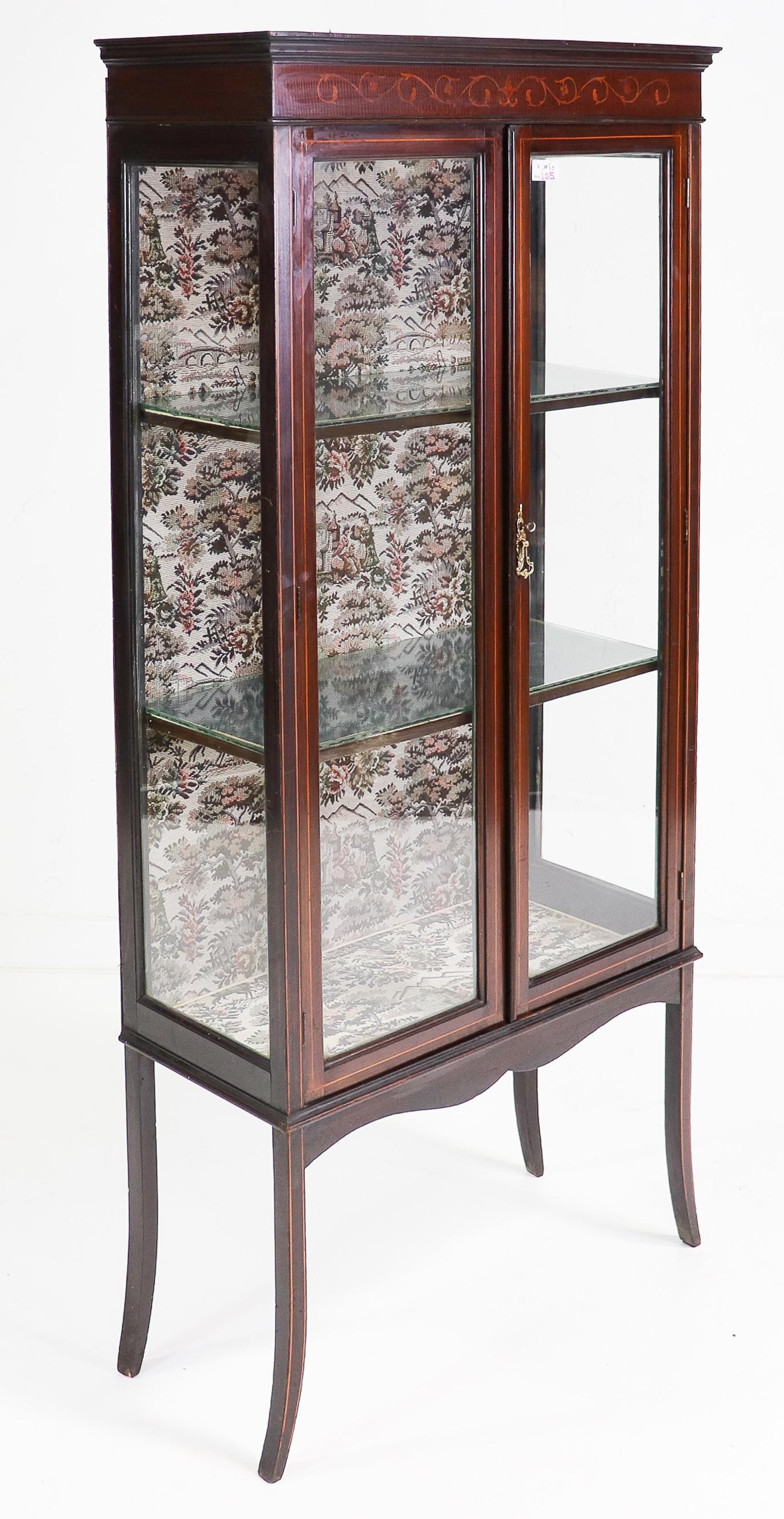 British Inlaid Mahogany Display Cabinet: British Inlaid Mahogany Display Cabinet - 66 in tall x 30 x 14