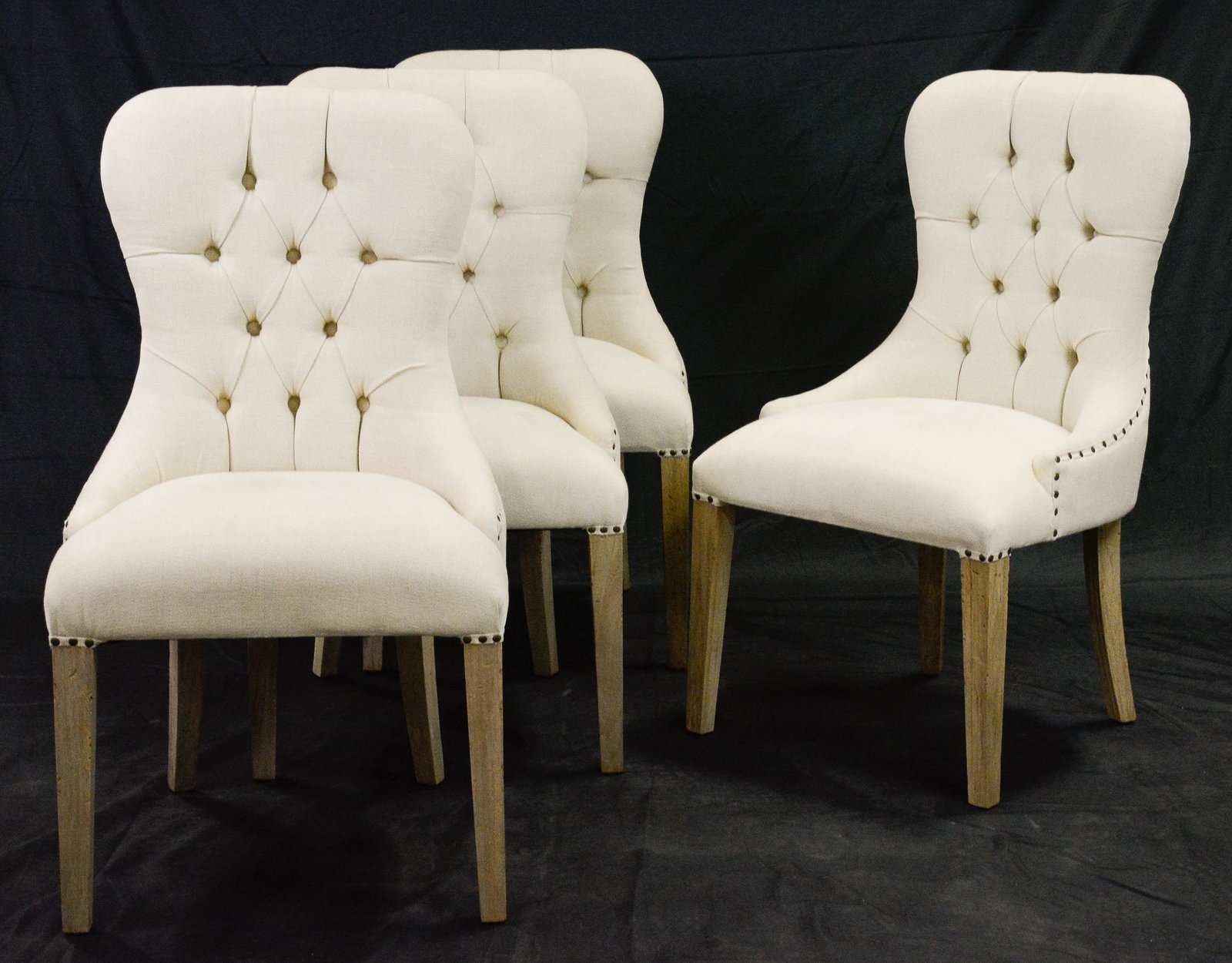 Set of 4 Tufted Back Linen Upholstered Chairs (1 of 3)