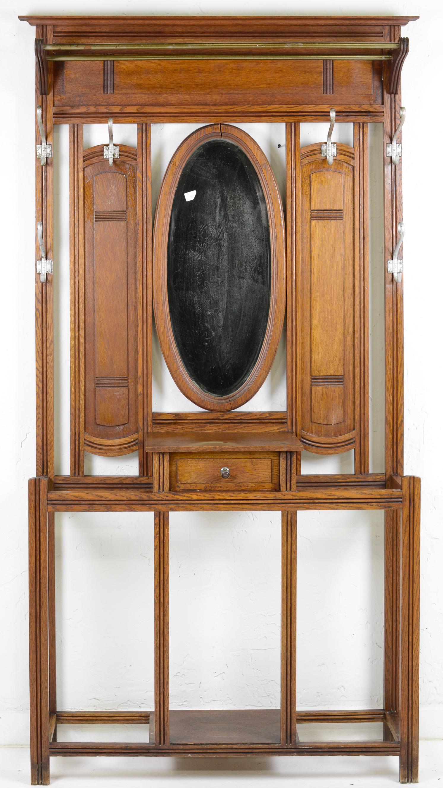 Oak Beveled Mirror Back Hall Tree (1 of 3)