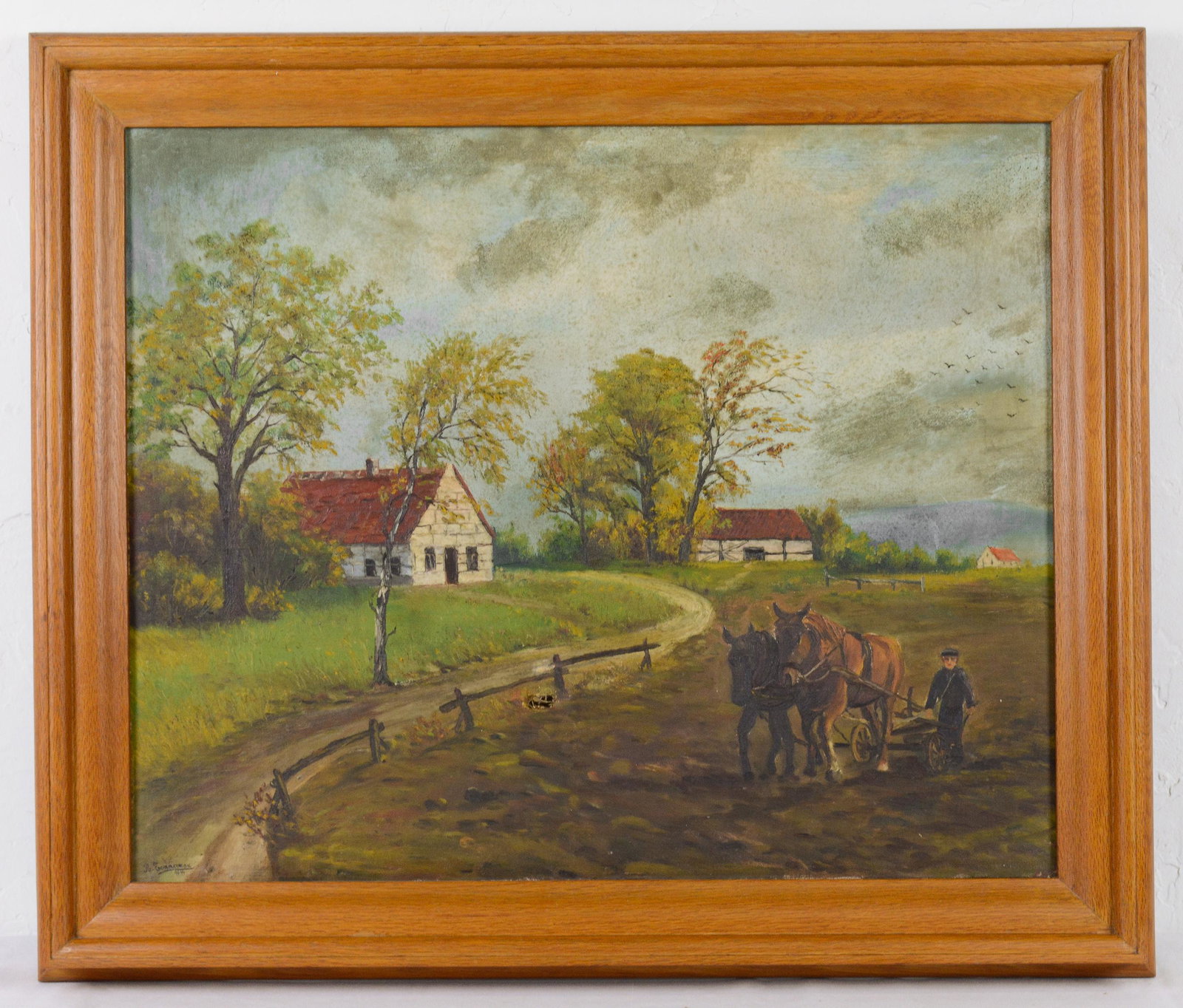 Wood Framed Oil On Canvas - Farm - c.1944 (1 of 3)