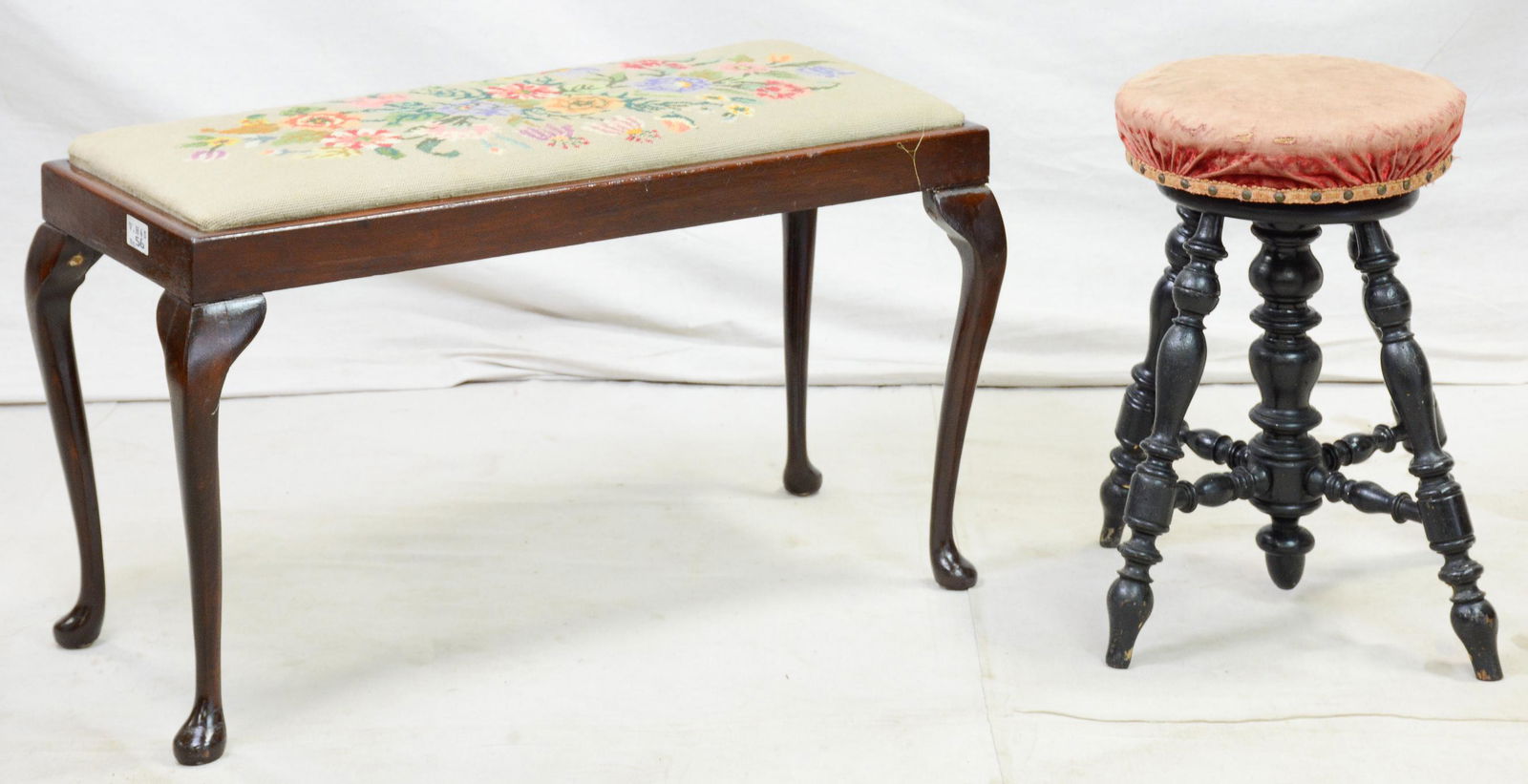 British Oak Needle Point Bench & French Piano Stool (1 of 4)