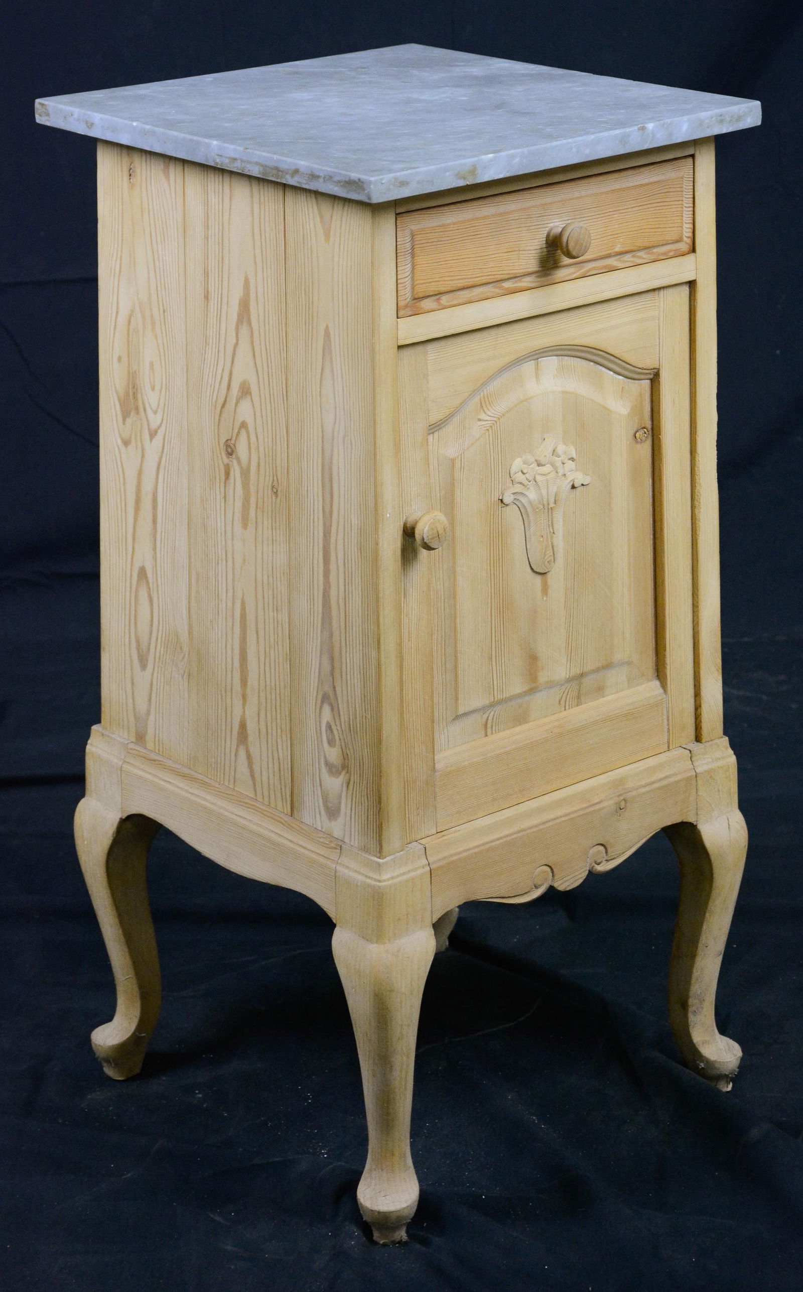 Pine, Grey Marble Top Pot Cupboard / Nightstand (1 of 3)