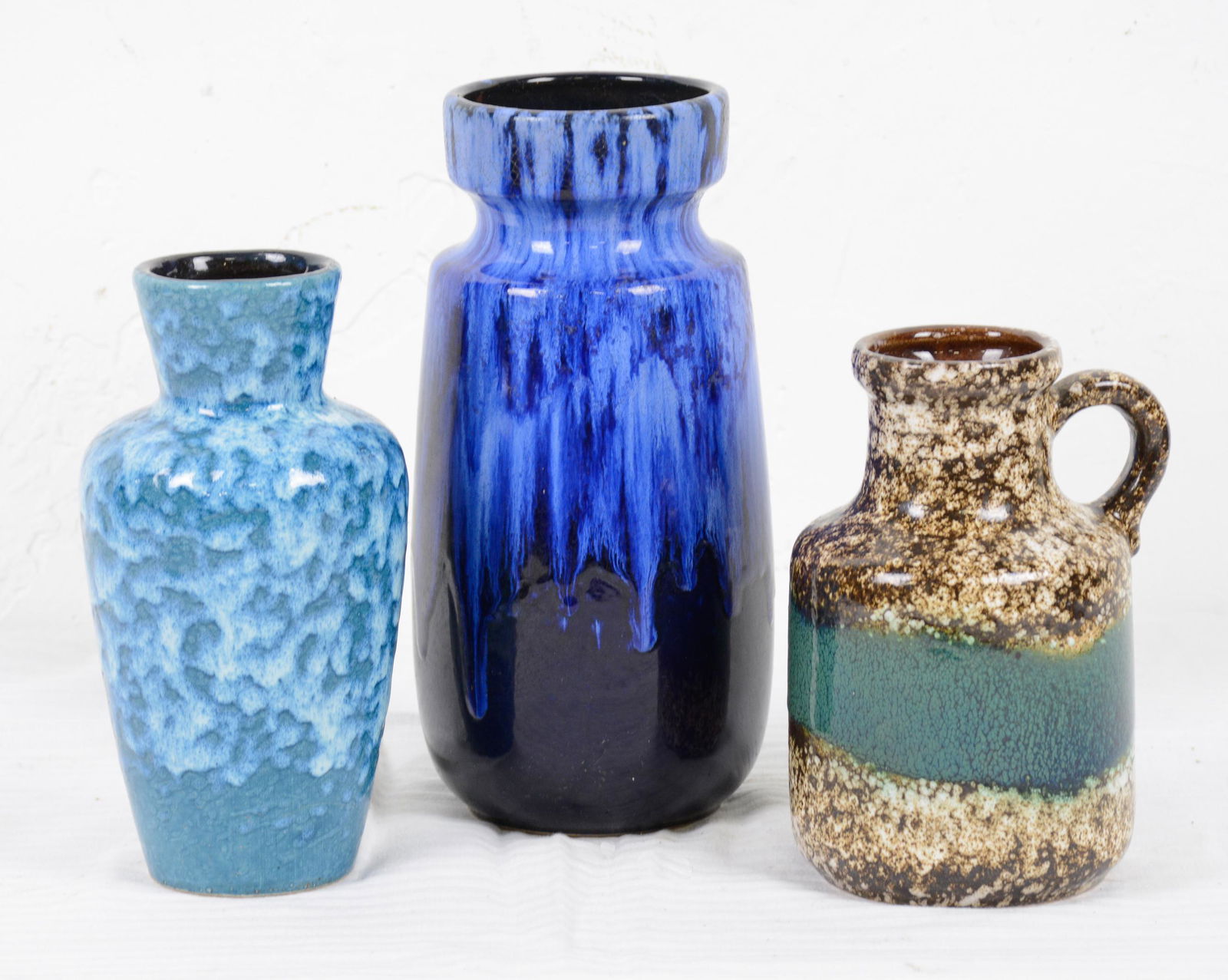 Trio of Mid Century West German Pottery Vases - Blue (1 of 3)