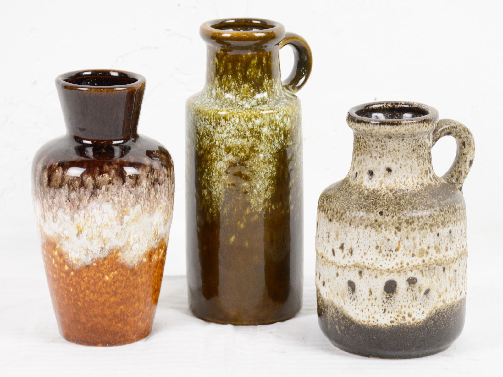 Trio of Mid Century West German Pottery Vases - Brown (1 of 4)