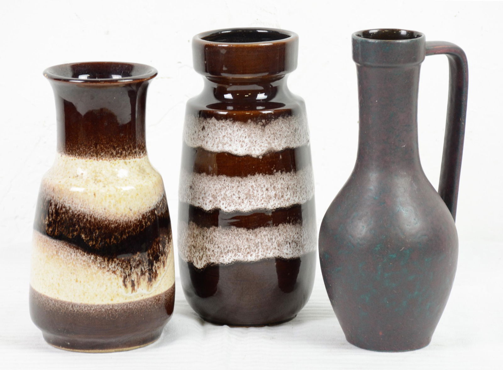 3 Mid Century West German  Vases - White Stripes (1 of 5)