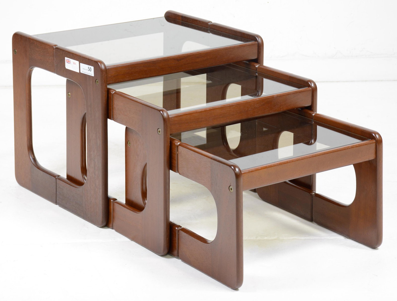 Mid Century Modern Nest With Glass Tops: Mid Century Modern Nest With Glass Tops - 19 in tall x 22 x 19