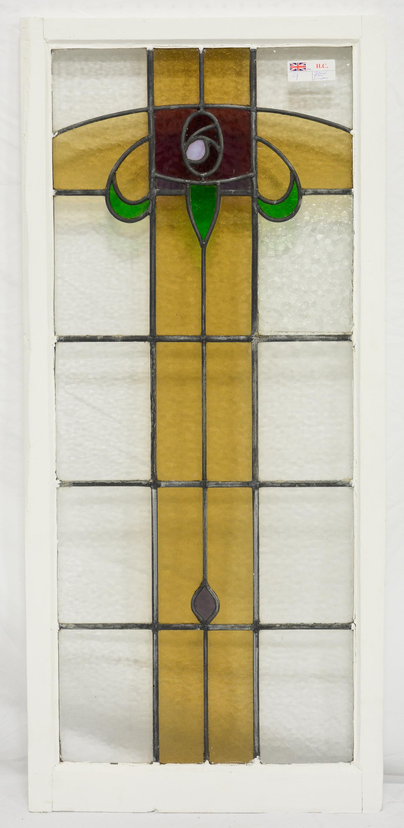 Tall Yellow / Floral British Stained Glass Window (1 of 2)