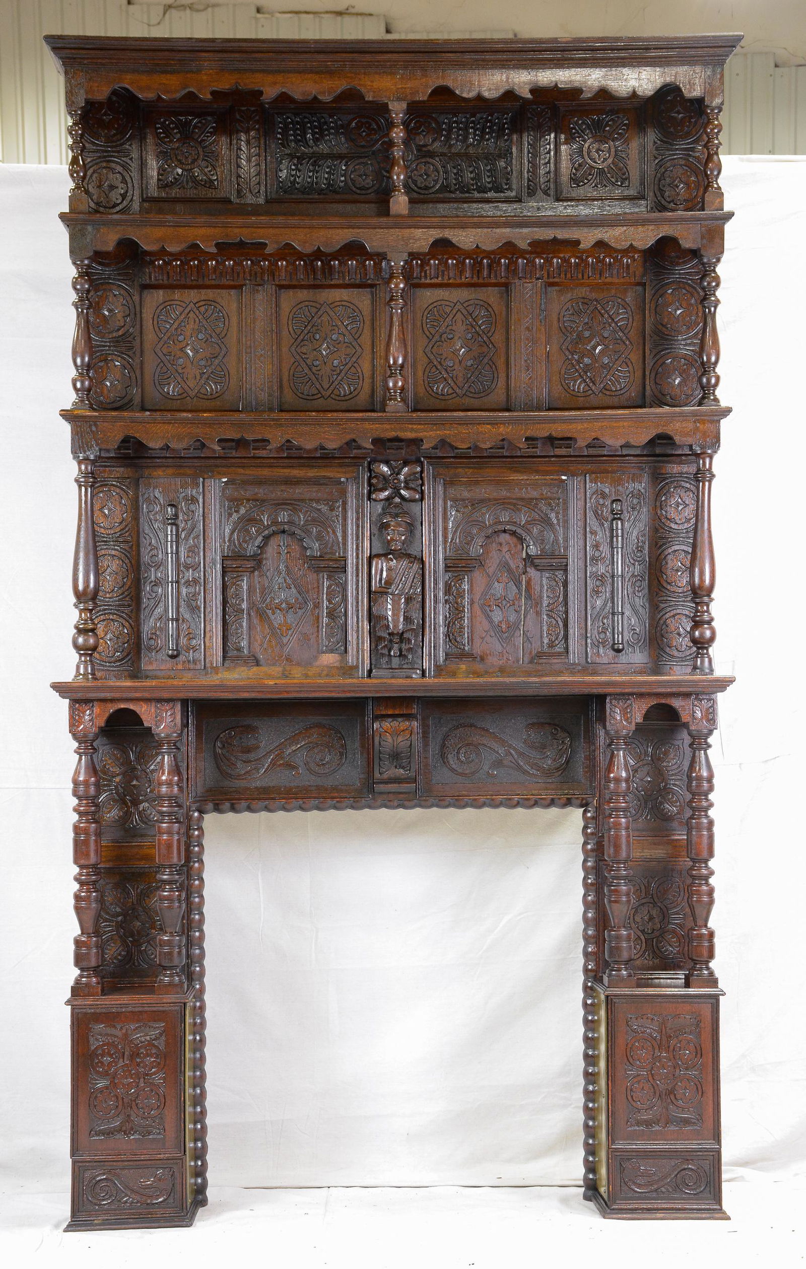 Very Large Carved Oak Mantle (1 of 4)