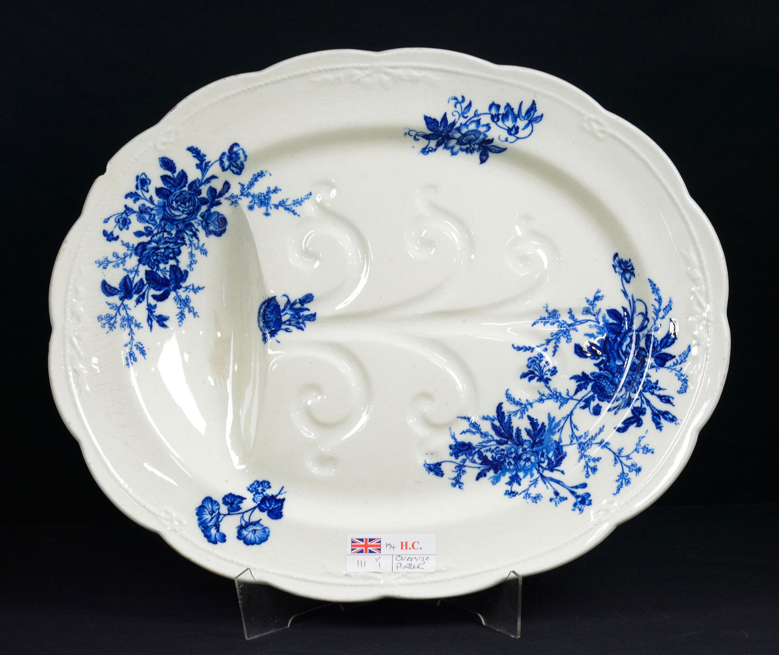Large Floral Pattern Blue / White Meat Platter (1 of 2)