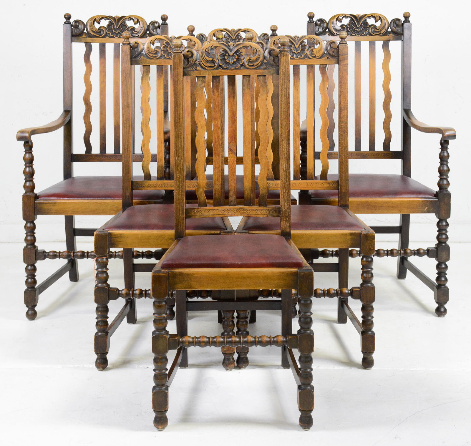 Set of 6 Carved Oak Jacobean Chairs (1 of 3)
