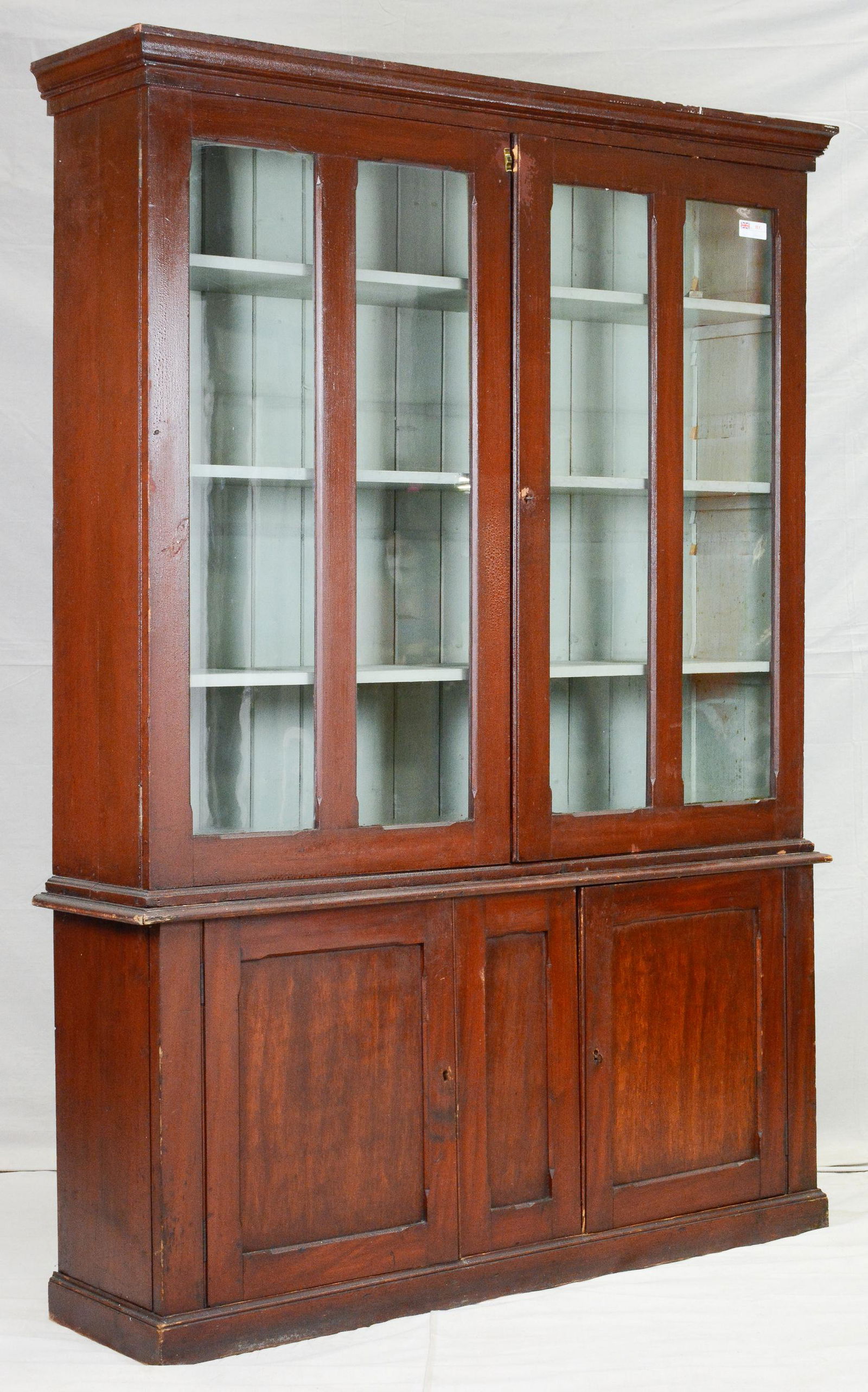 Large 4 Door Stained Pine Bookcase (1 of 3)