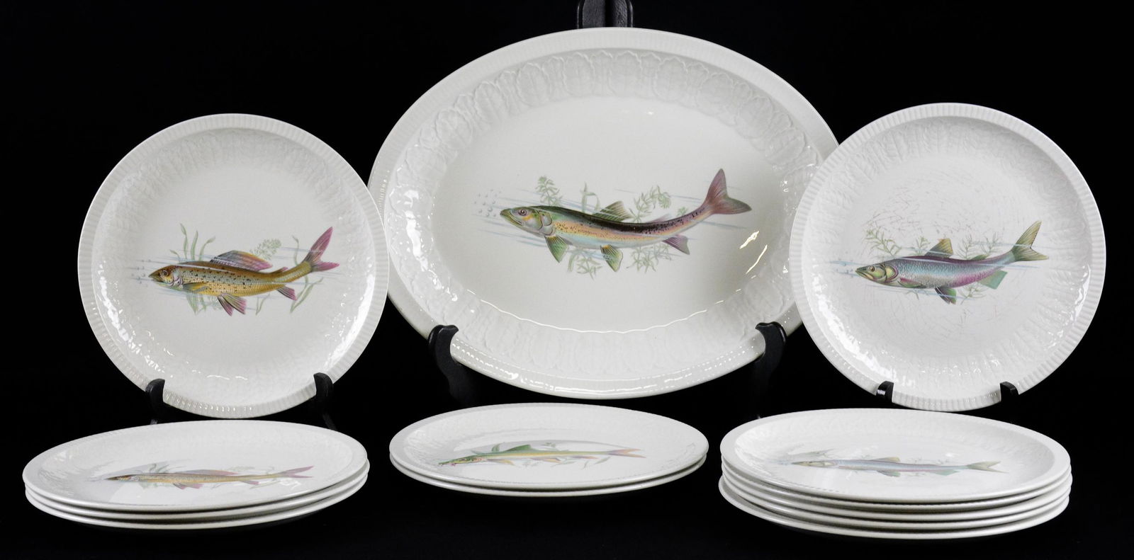 13pc Ironstone Fish Plate Set (1 of 6)