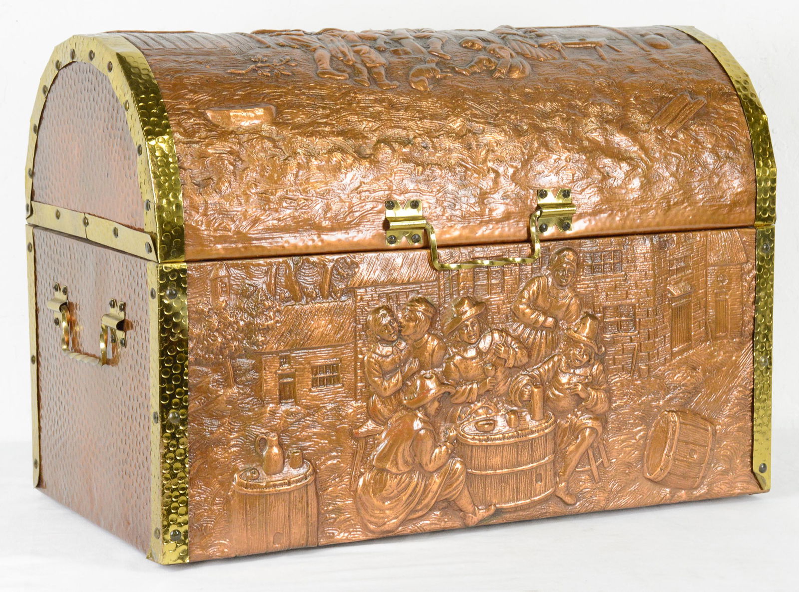Figural Embossed Copper Trunk With Brass Banding (1 of 4)