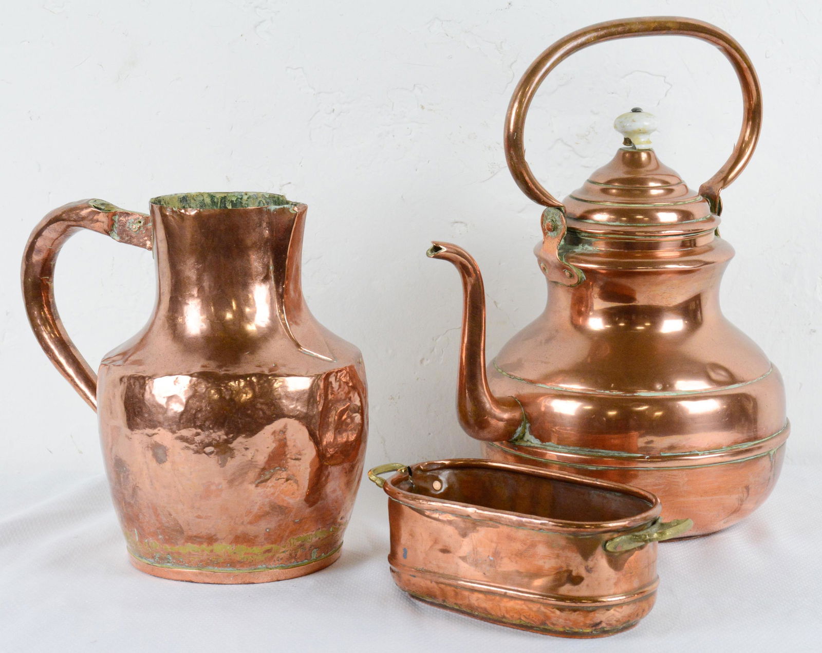 3pcs Assorted French Copper - Pitcher, Kettle, Pan (1 of 4)