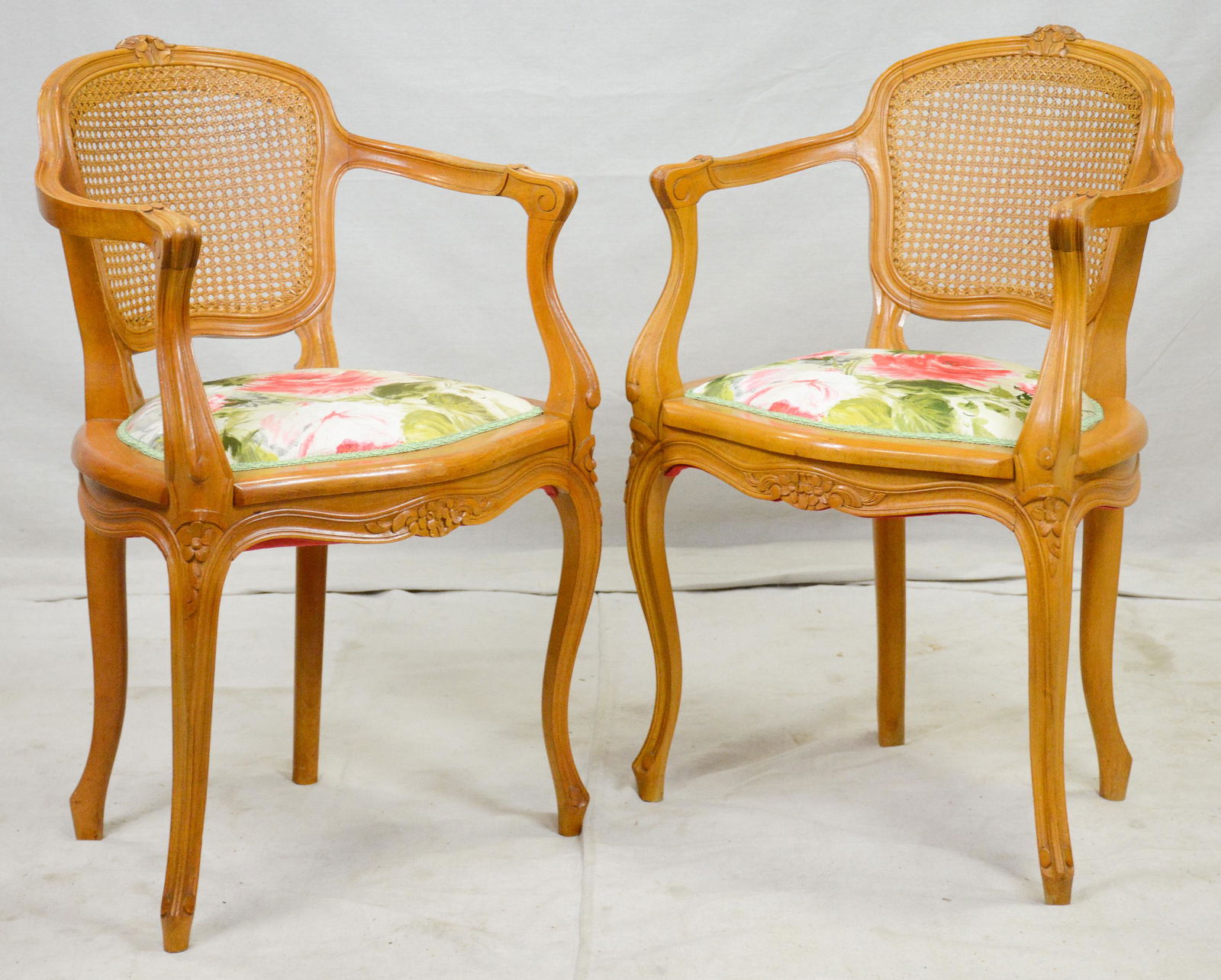 Pair Louis XV Style Cane Back Arm Chairs (1 of 3)