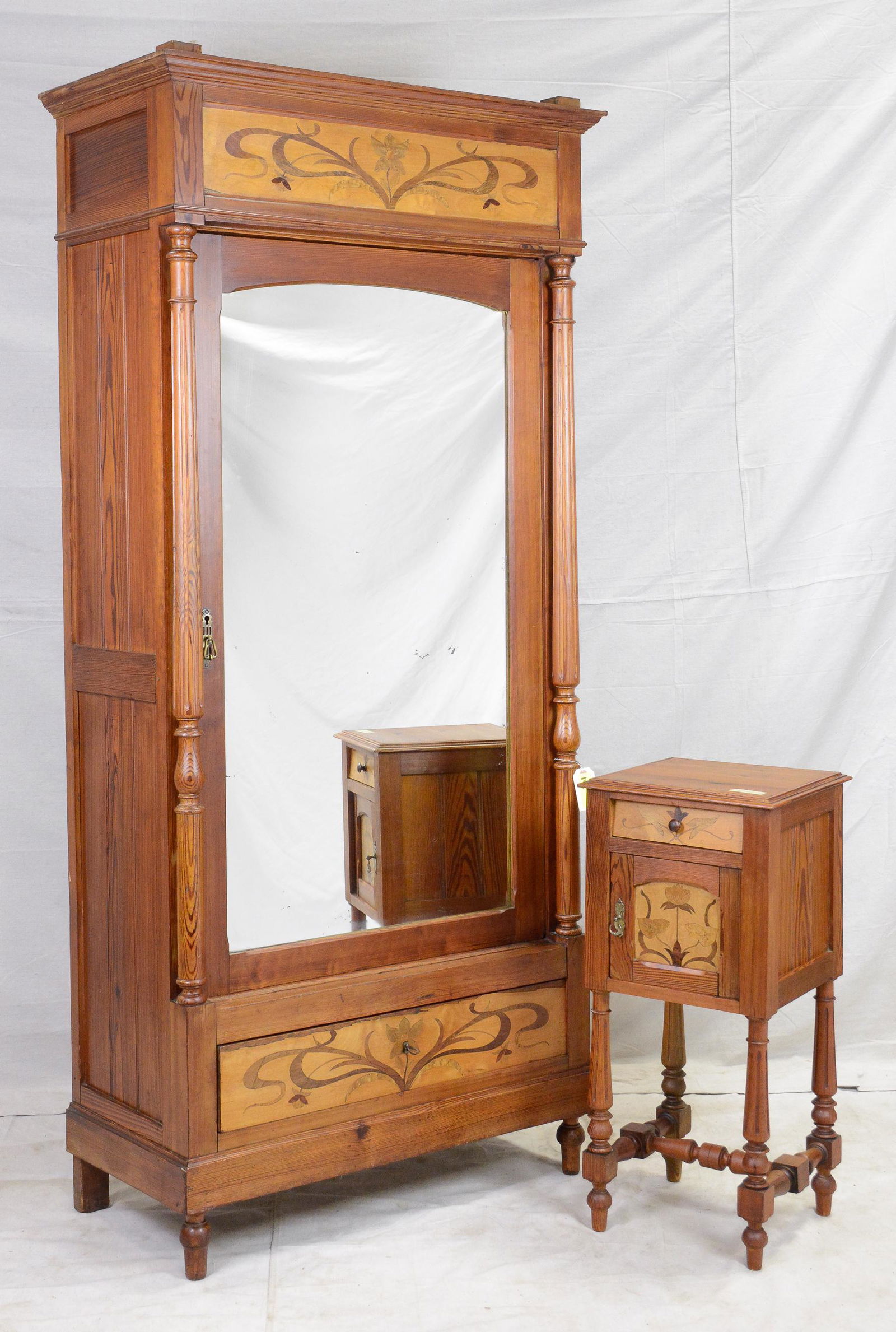 Louis XVI Style Pine Mirror Door Robe & Pot Cupboard (1 of 4)
