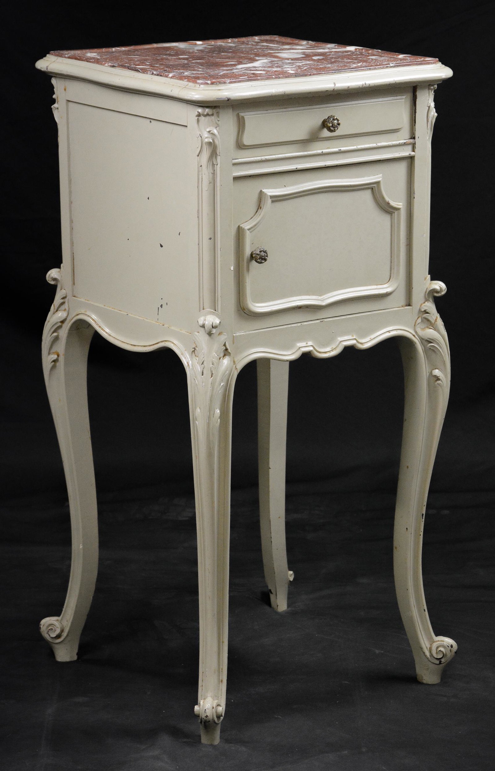 Louis XV Style Rocaille Painted Galbe Night Stand: French Louis XV Style Rocaille Painted Galbe Night Stand - 34 in tall x 17 x 18