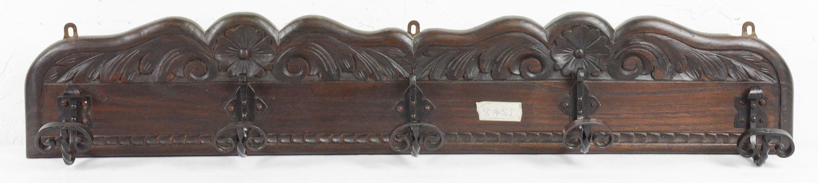 Carved Oak French Wall Rack With Iron Hooks (1 of 2)