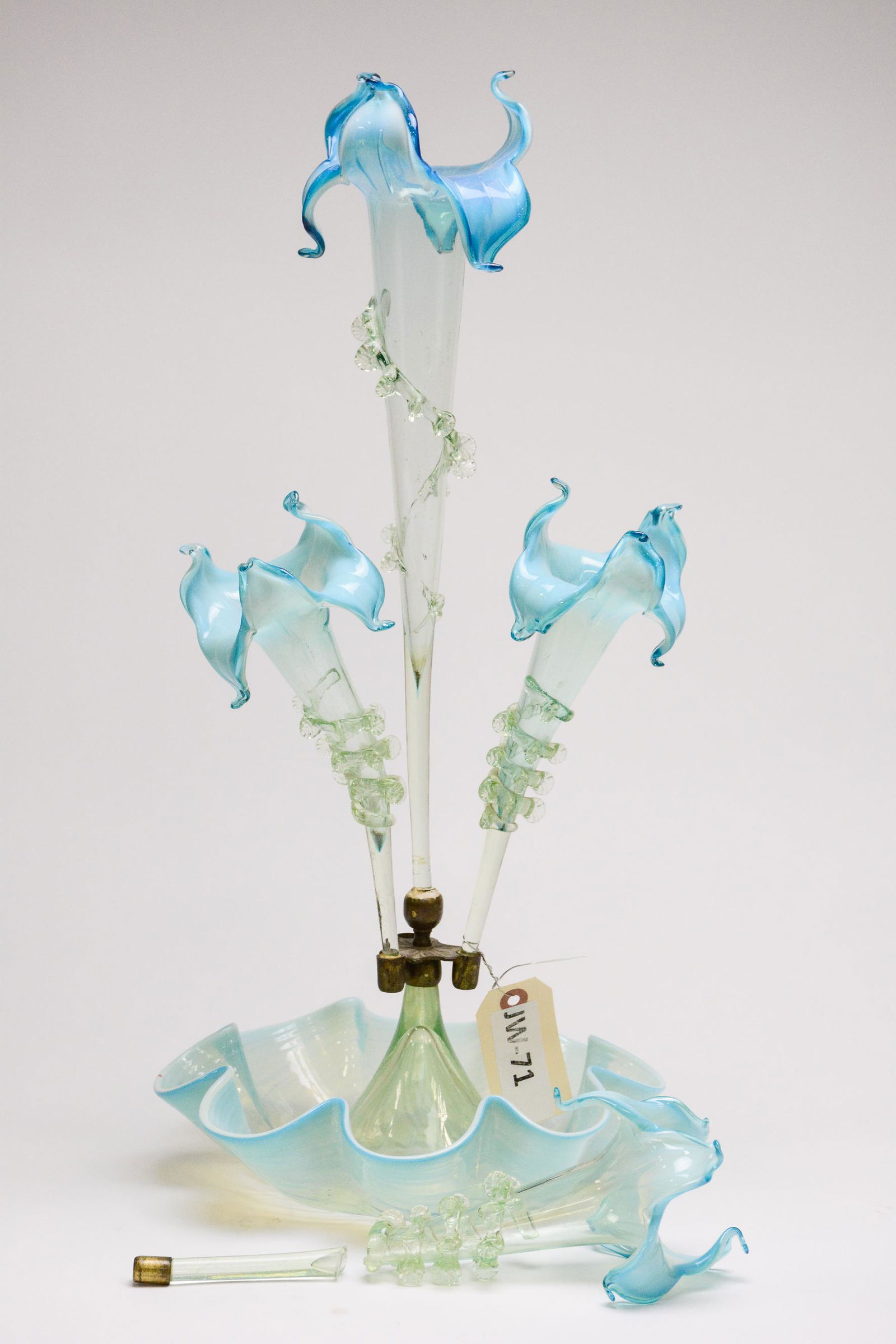 Aqua Blue Epergne with 4 Flutes (1 of 3)