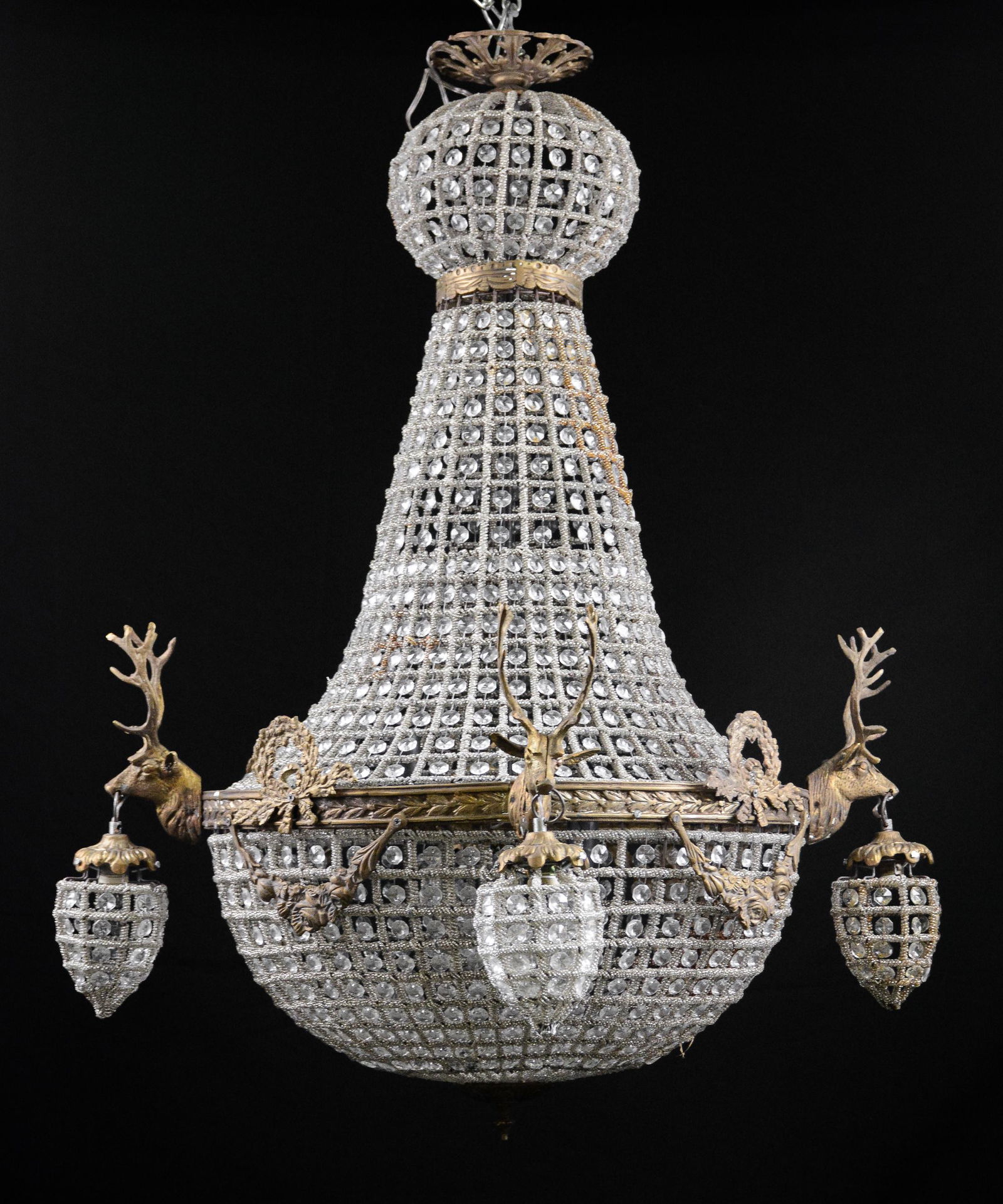 Empire Style Chandelier With Bronze Stag Heads (1 of 4)