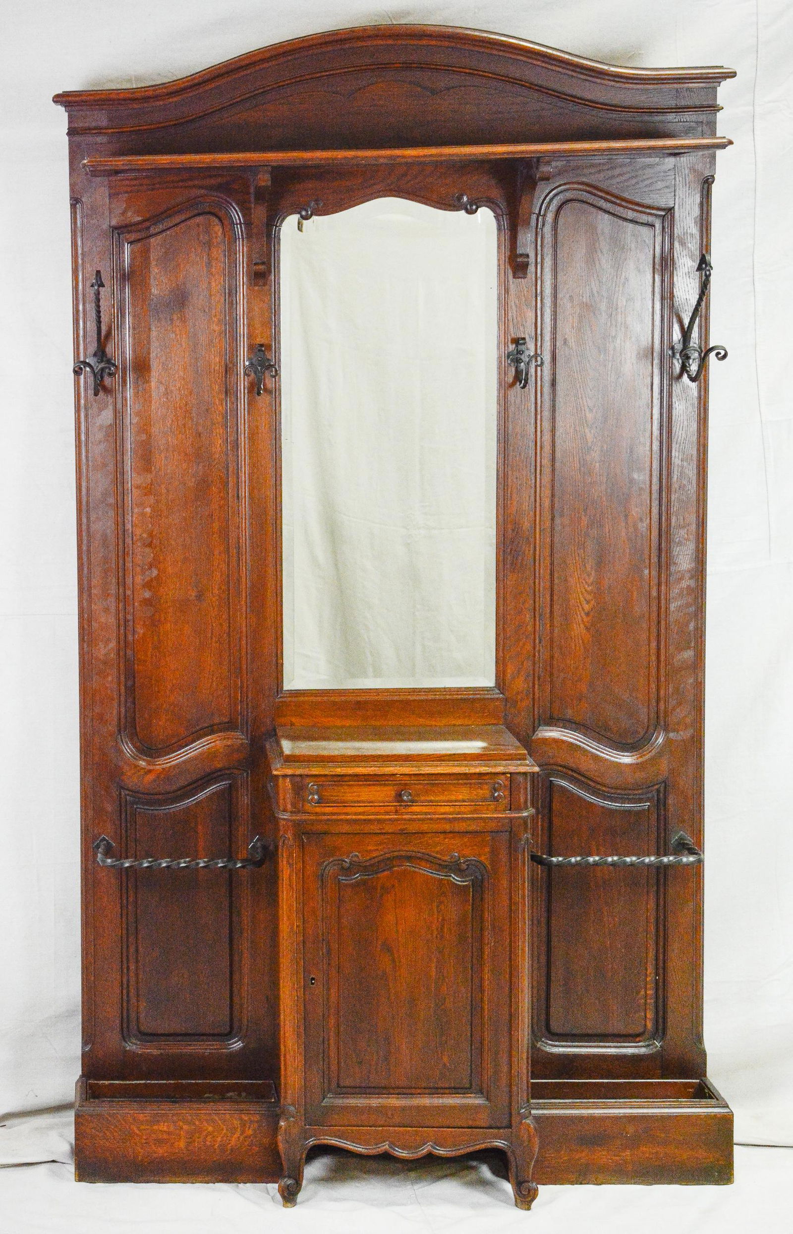 Oak Mirror Back Hall Stand with Iron Hooks (1 of 5)