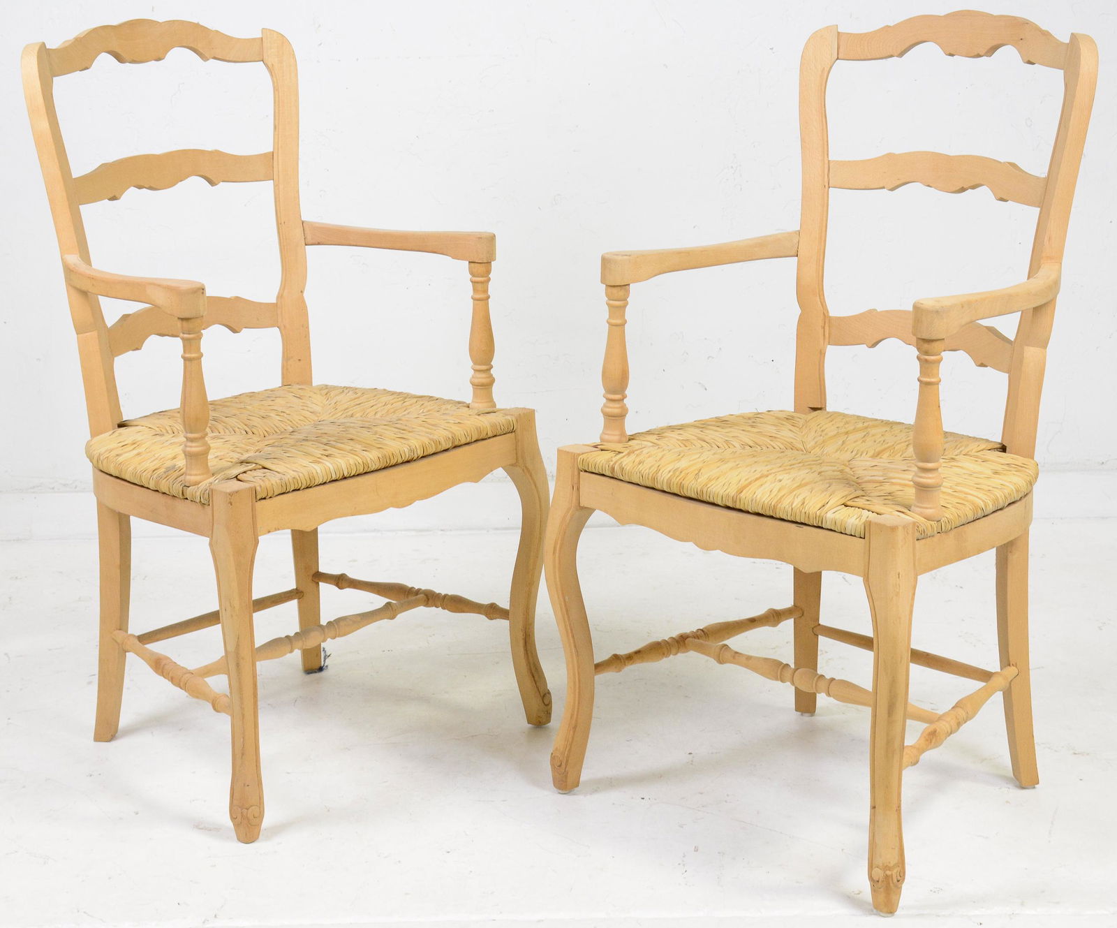 Pair Country French Ladder Back Arm Chairs (1 of 3)