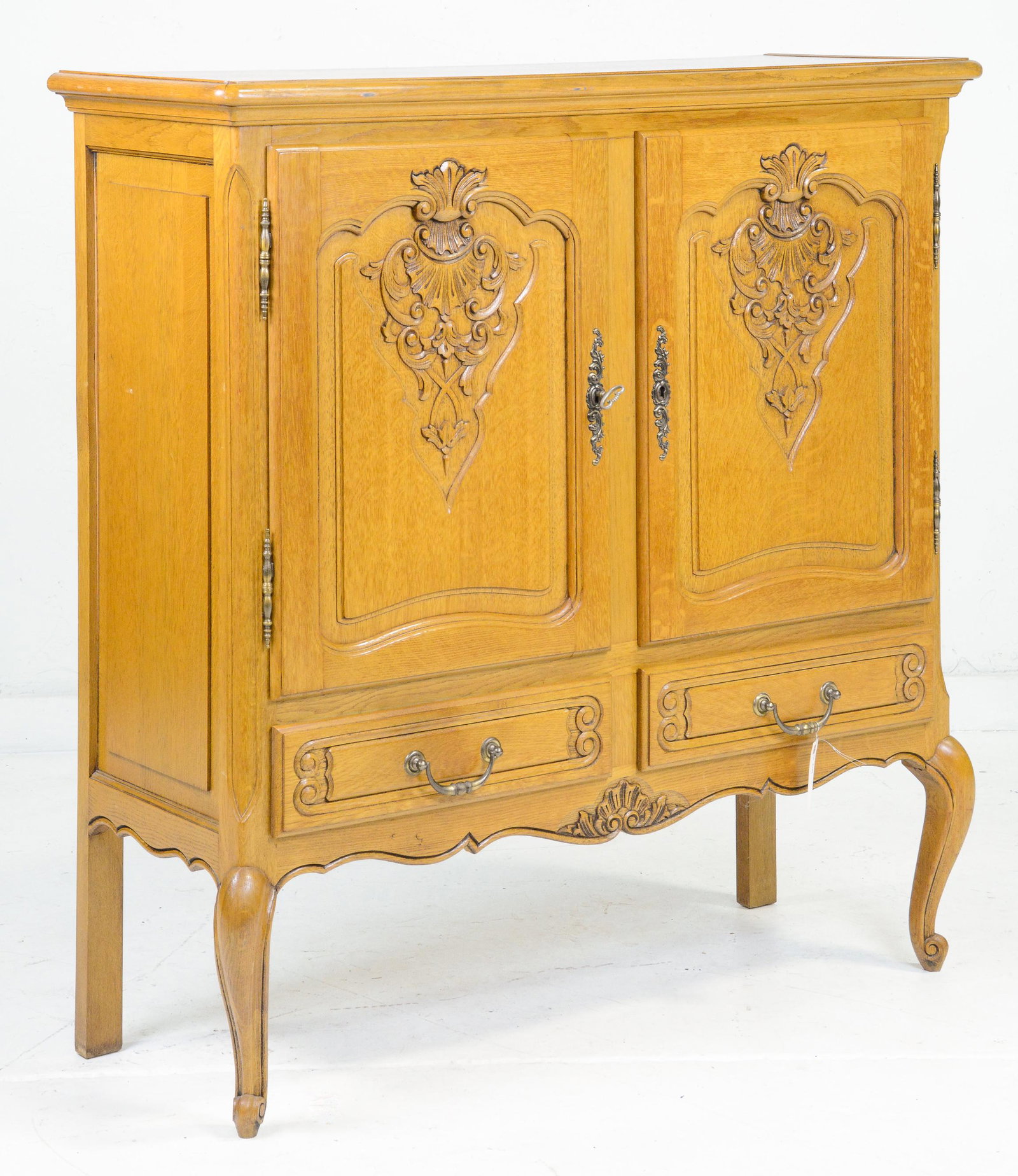 Carved Oak Louis XV Style Pastry Cabinet: Carved Oak Louis XV Style Pastry Cabinet - 46 in tall x 44 x 16