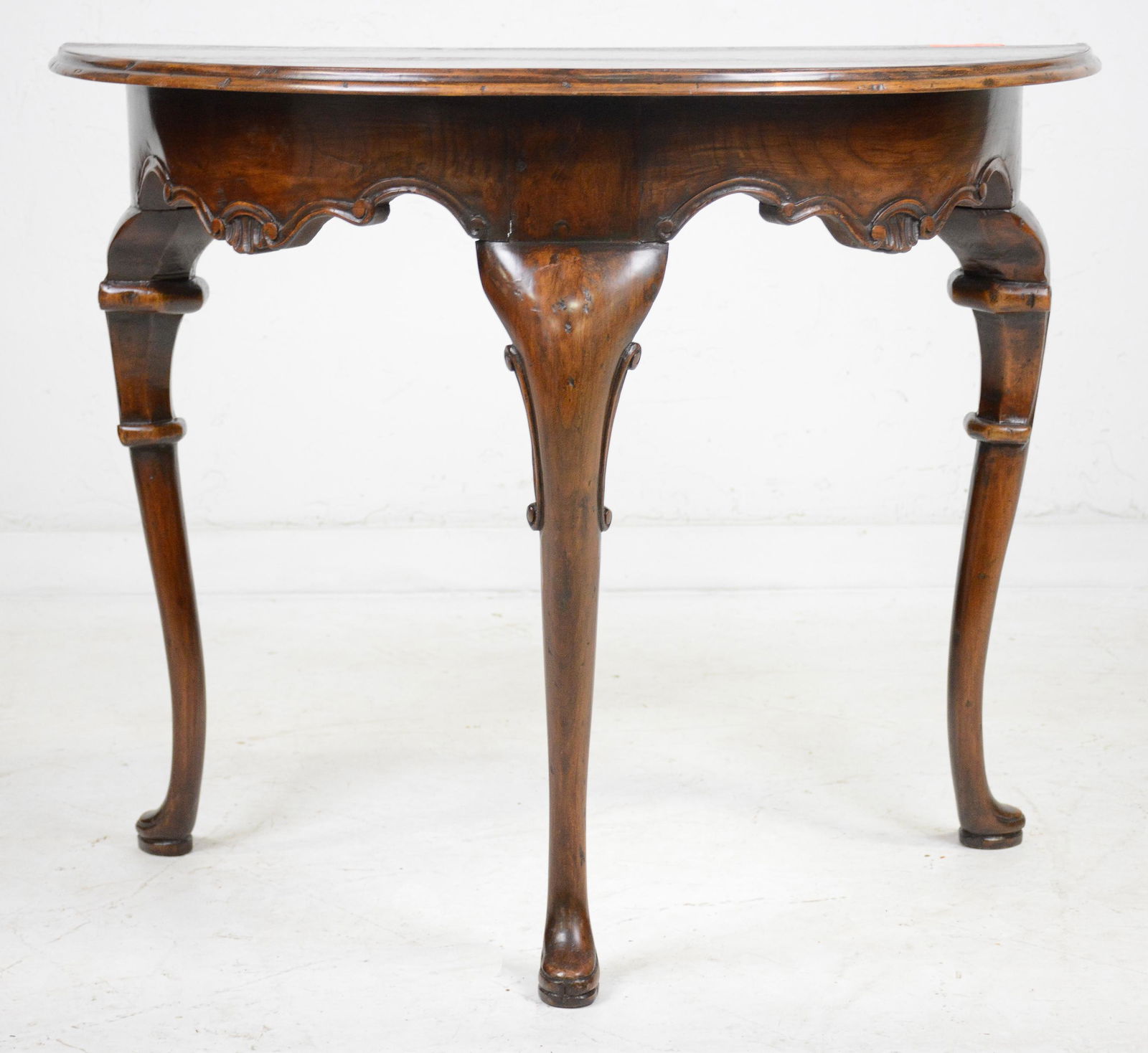 Walnut French Queen Anne Demi Lune Hall Table (1 of 3)