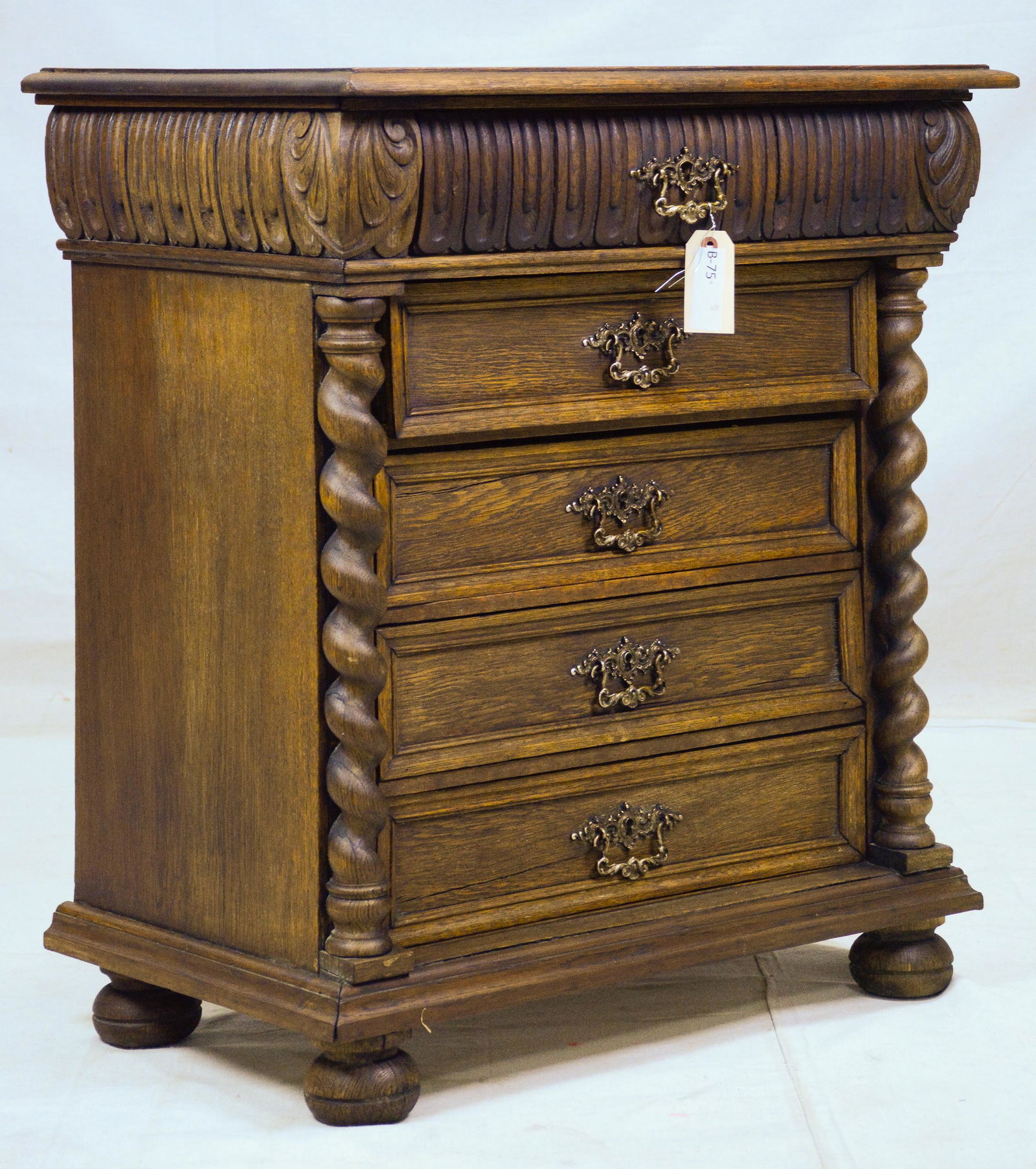 French Barley Twist Small Oak 5 Drawer Silver Chest (1 of 3)