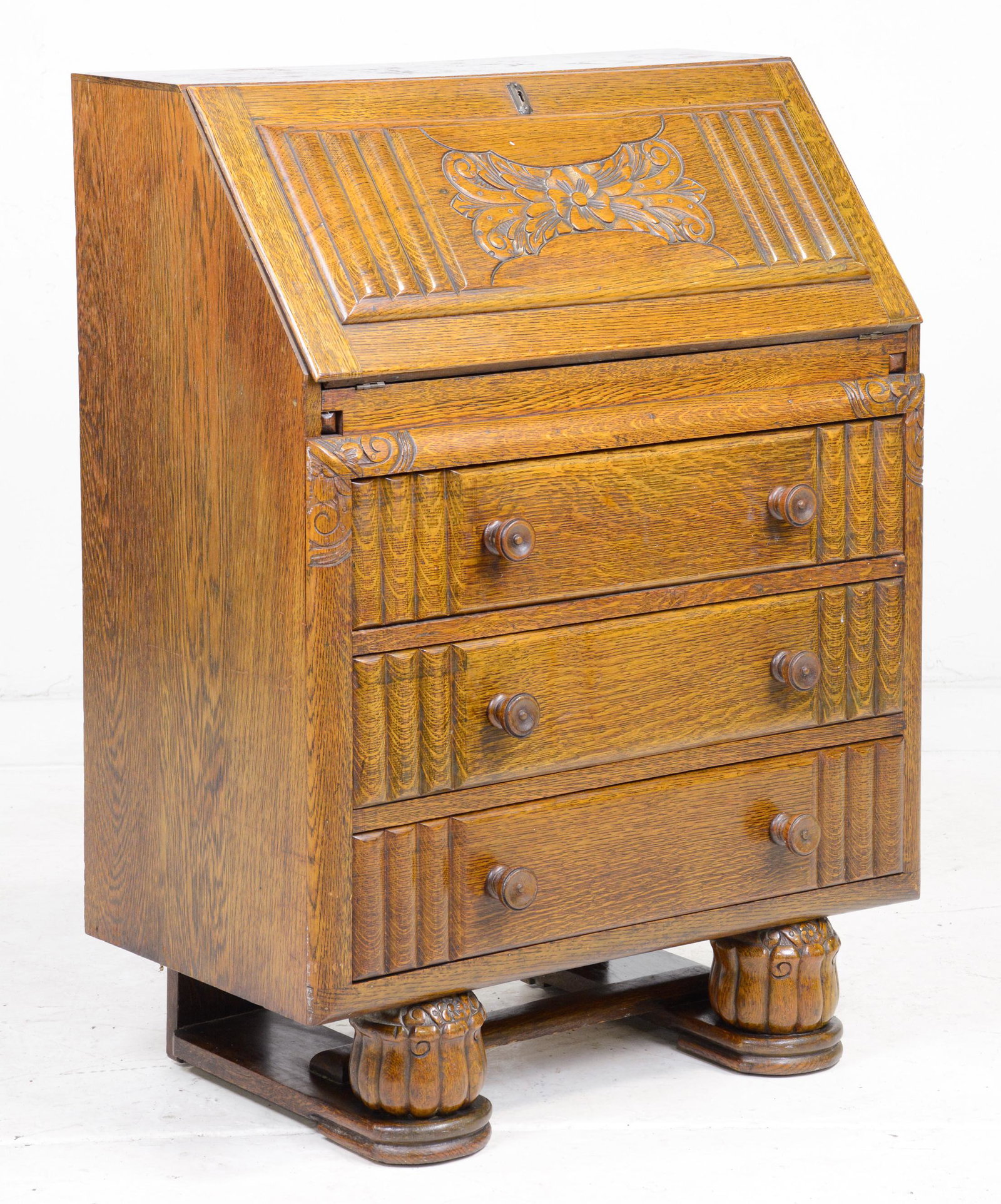 British Oak 3 Drawer Bureau / Desk (1 of 3)