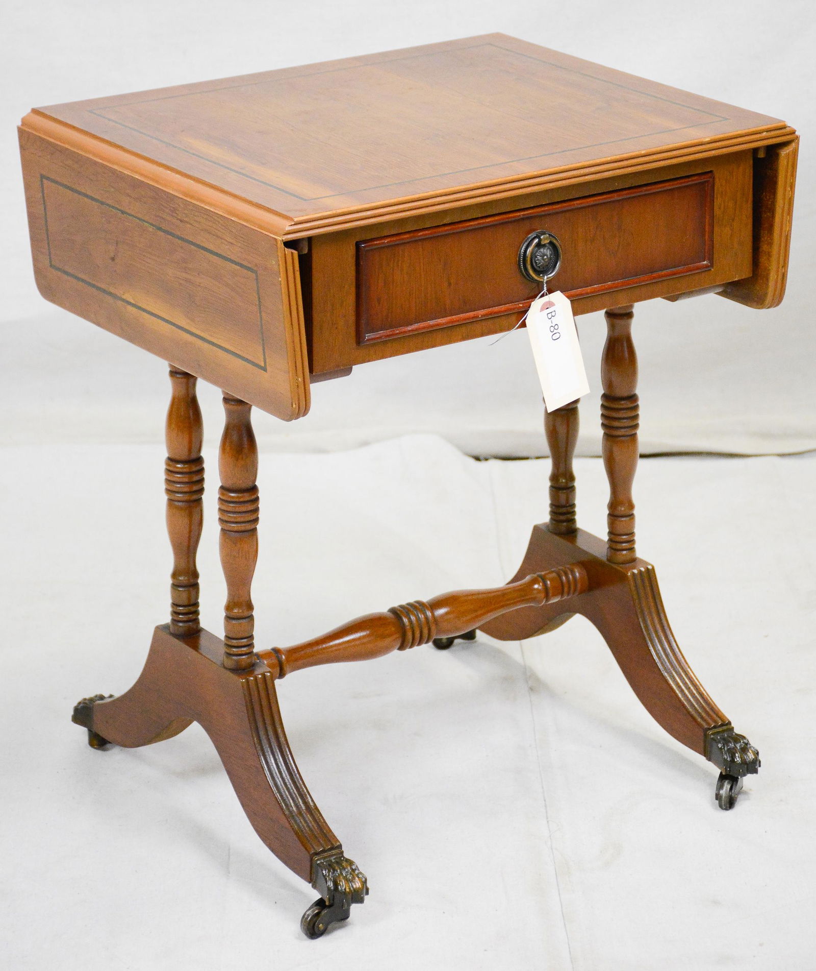 Small Mahogany Brass Claw Foot Drop Side Table (1 of 2)