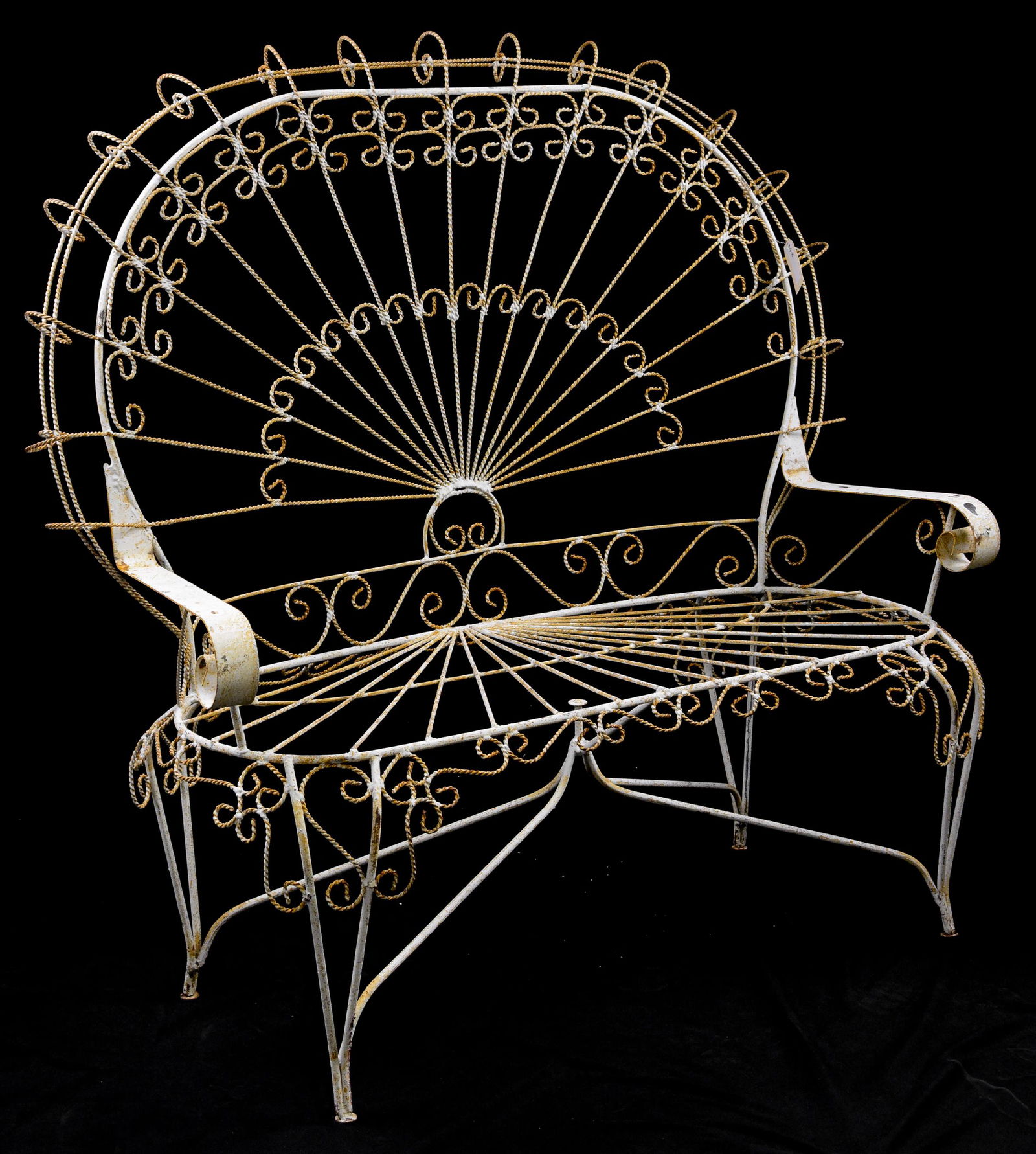 French White Metal Fan Back Garden Bench (1 of 4)