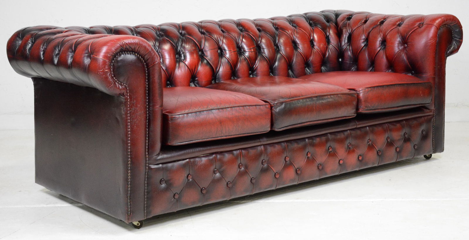 Red Leather Button Tufted 3 Seater Chesterfield Sofa (1 of 6)