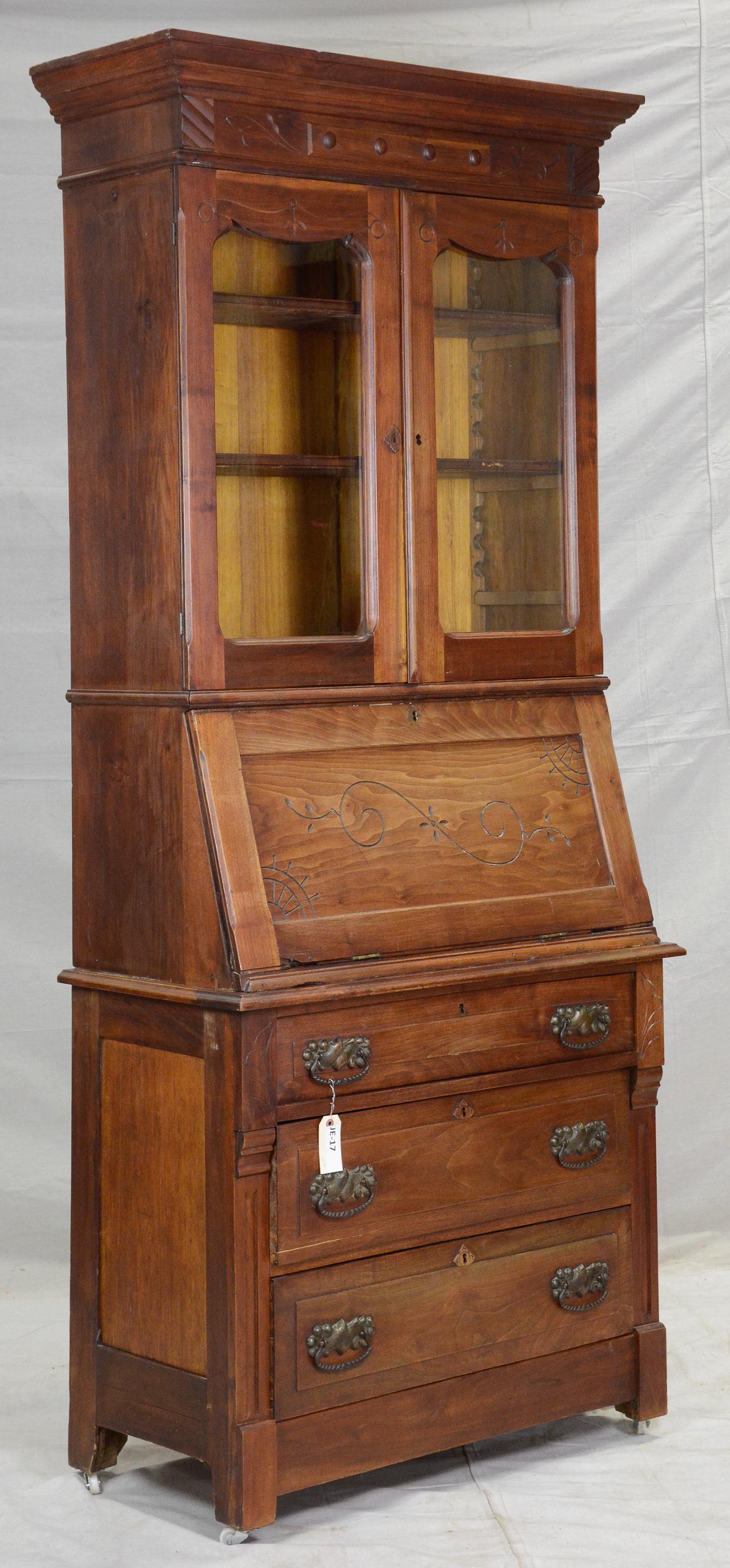 Eastlake 19th Century Walnut Secretary Bookcase (1 of 2)