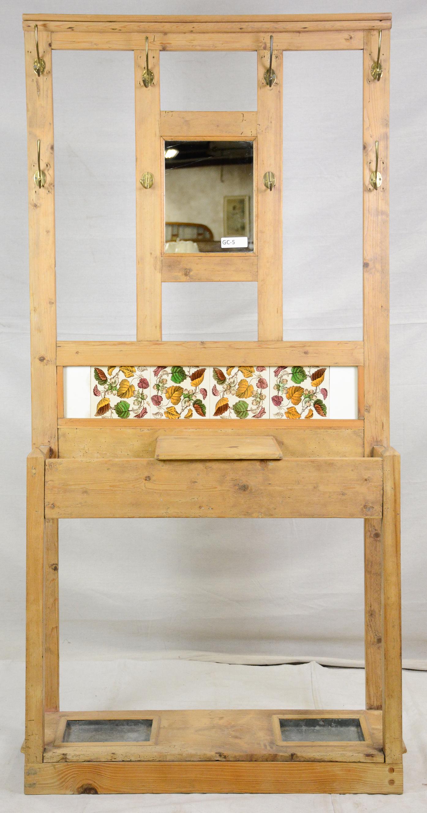 Mirrored & Tiled Pine Coat Rack / Hall Tree (1 of 4)