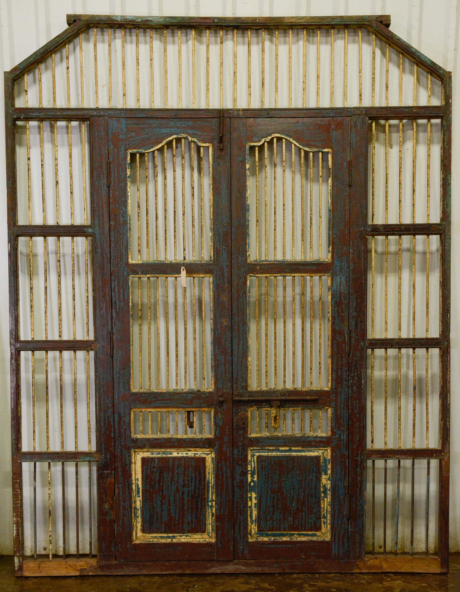 Wood Door Panel with Iron Bars & Blue Distressed Paint (1 of 2)