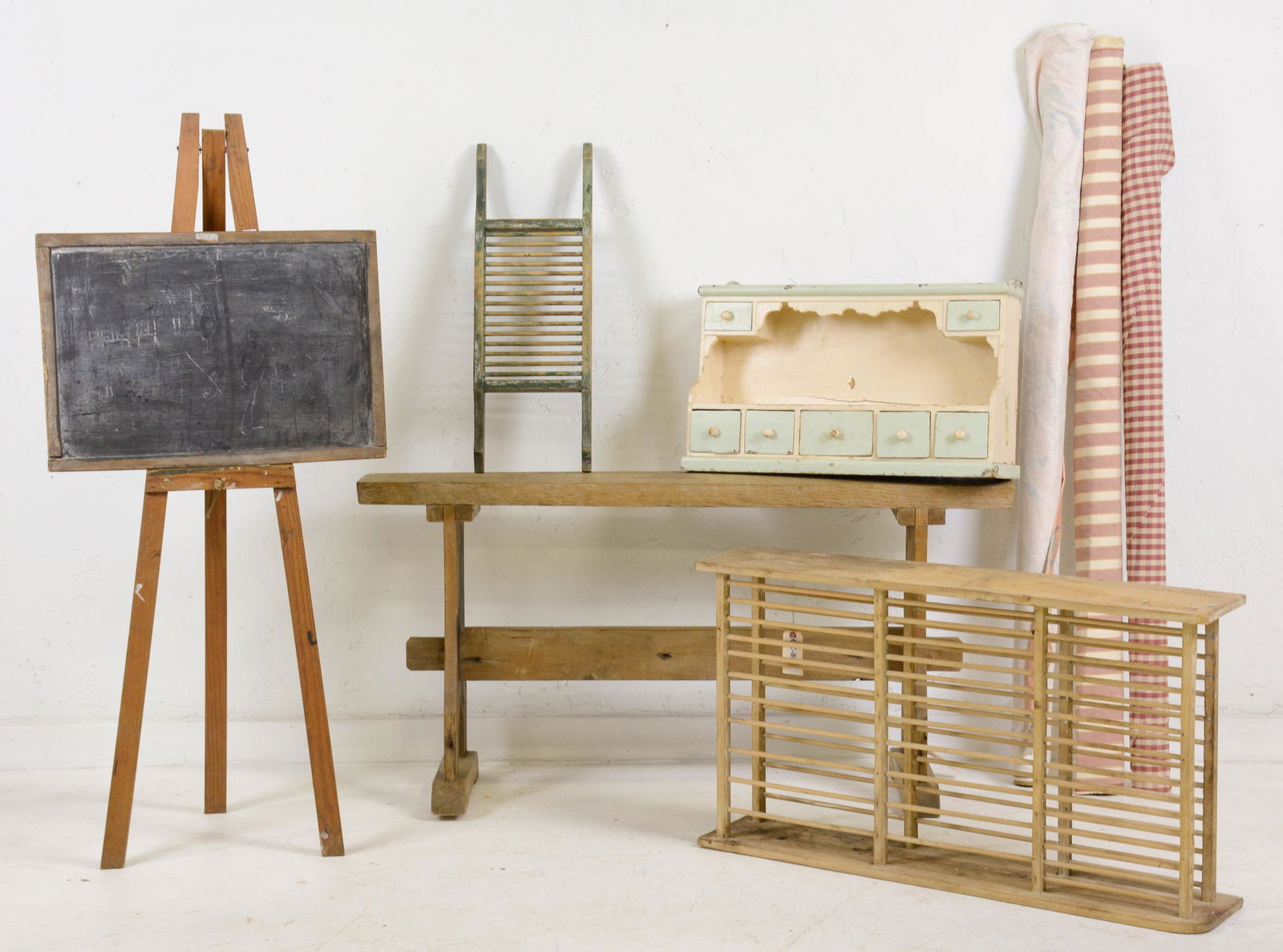 7 Vintage Assorted Items - Bench, Fabric, Rack, Etc. (1 of 5)