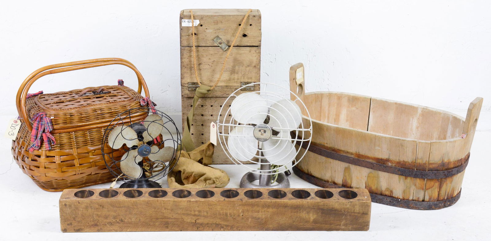 7 Vintage Assorted Items - Trough, Basket, Fans, Etc. (1 of 4)