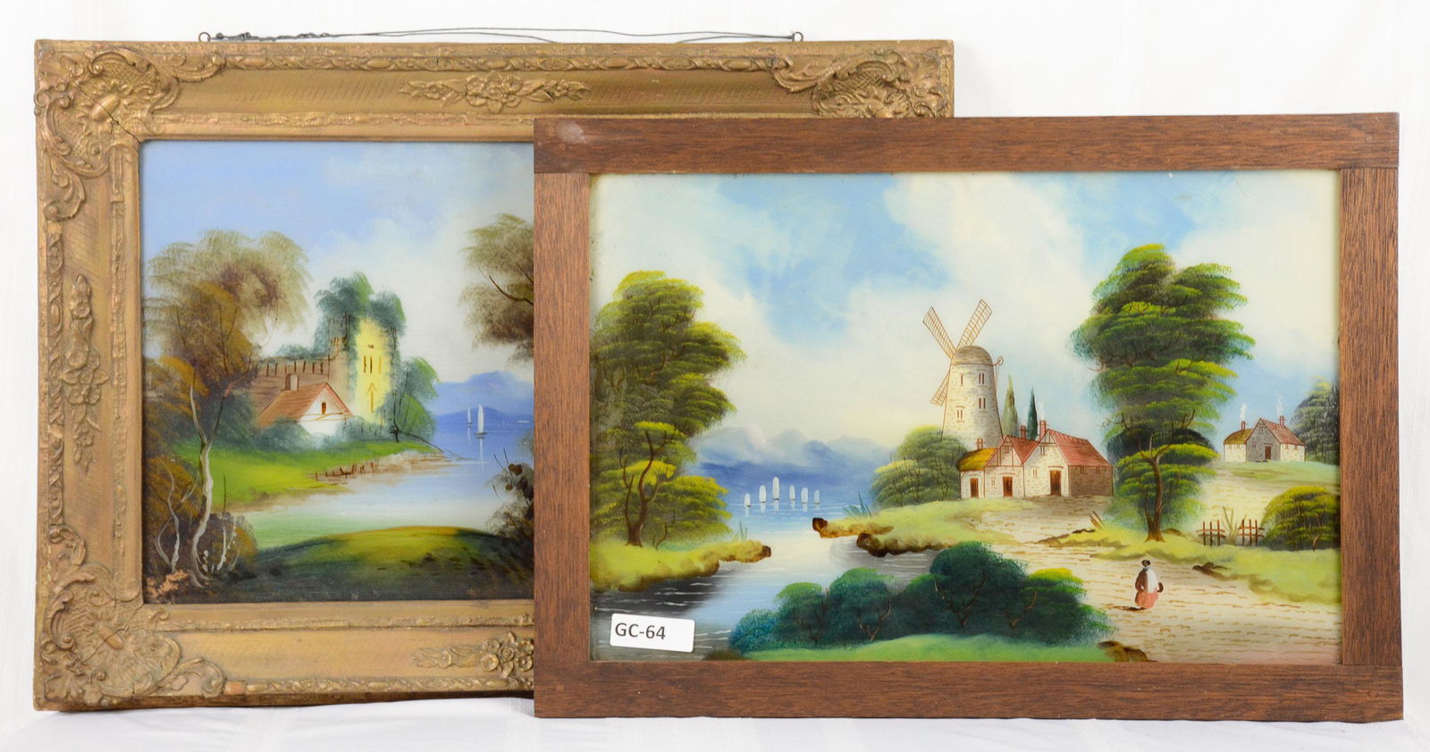 2 Framed Reverse Painted Glass Landscapes (1 of 4)