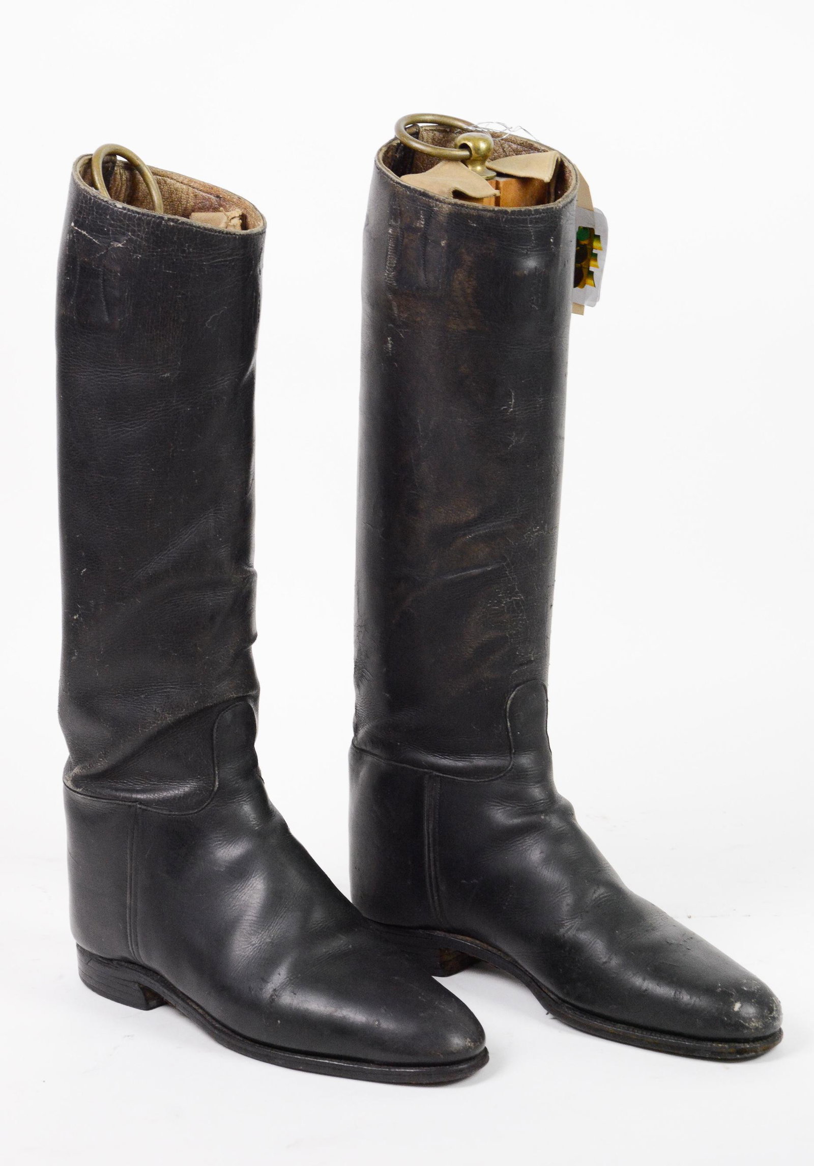 Vintage Black Leather Riding Boots: Vintage Black Leather Riding Boots with Boot Forms - 19 in tall x 11 x 4