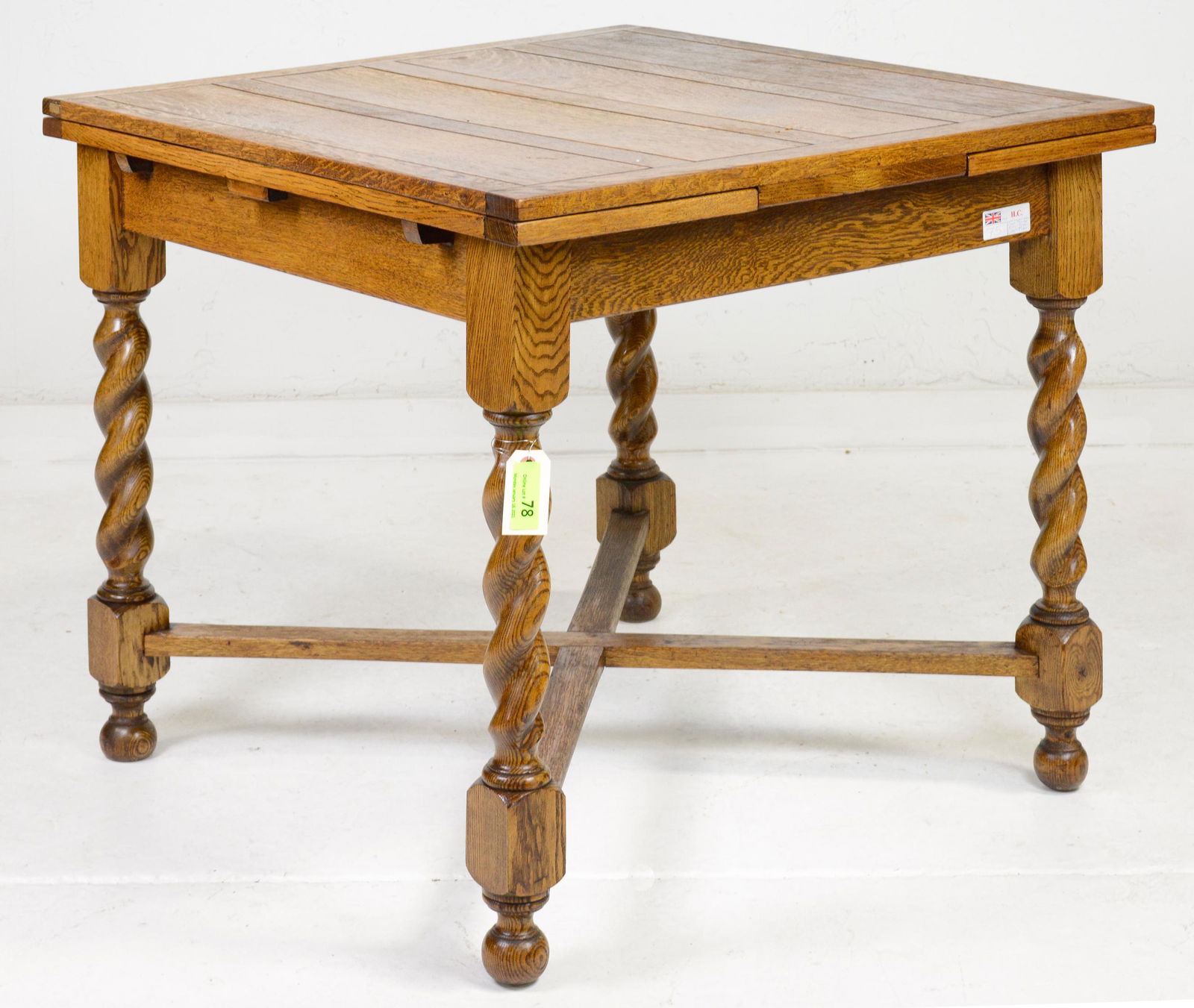 British Oak Draw Leaf Barley Twist Dining Table: British Oak Draw Leaf Barley Twist Dining Table - 30 in tall x 36 x 34 + Two 11 in leaves