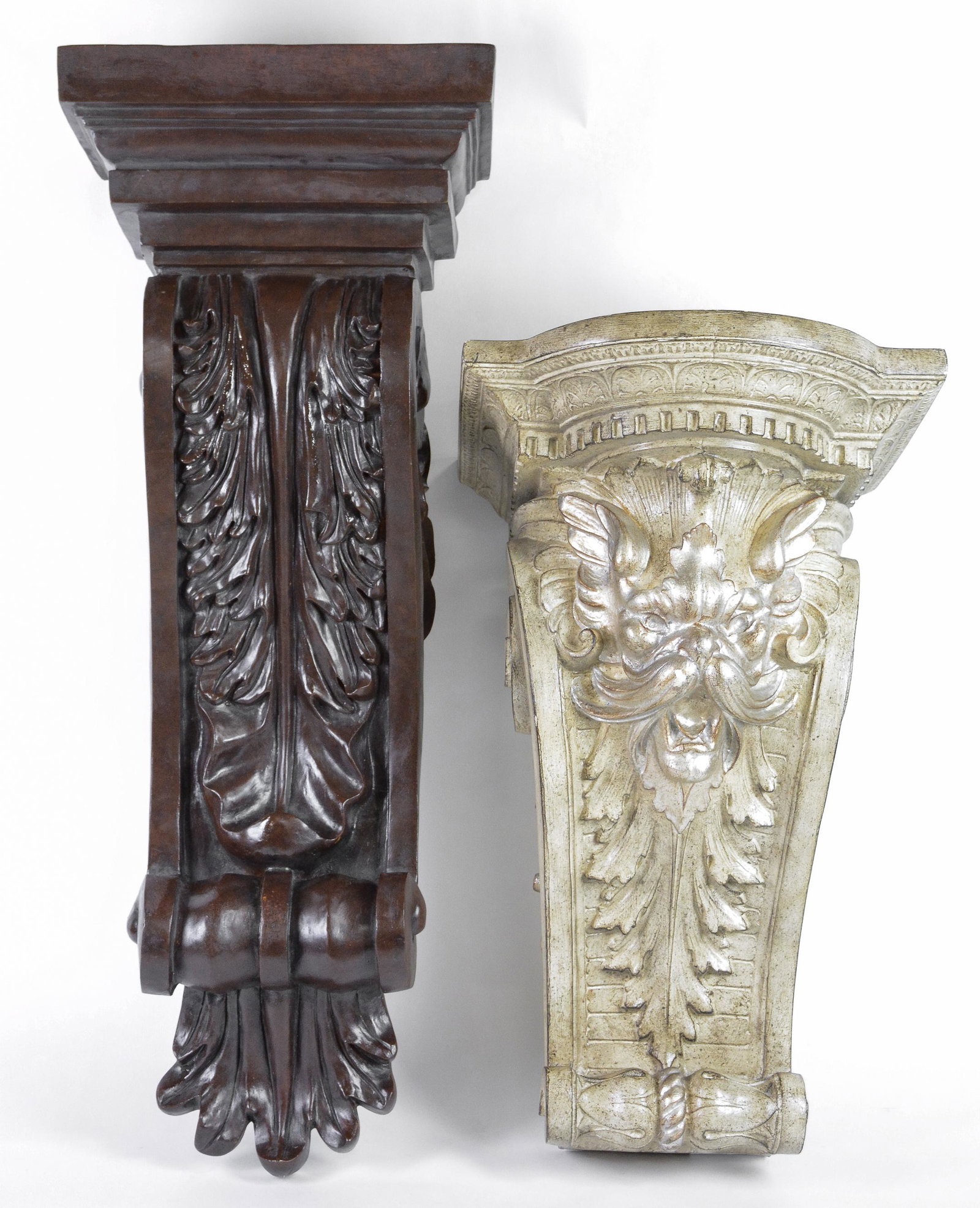 Two Modern Corbels / Wall Shelves: Two Modern Corbels / Wall Shelves - 40 in tall x 16 x 10 & 27 in tall x 18 x 18