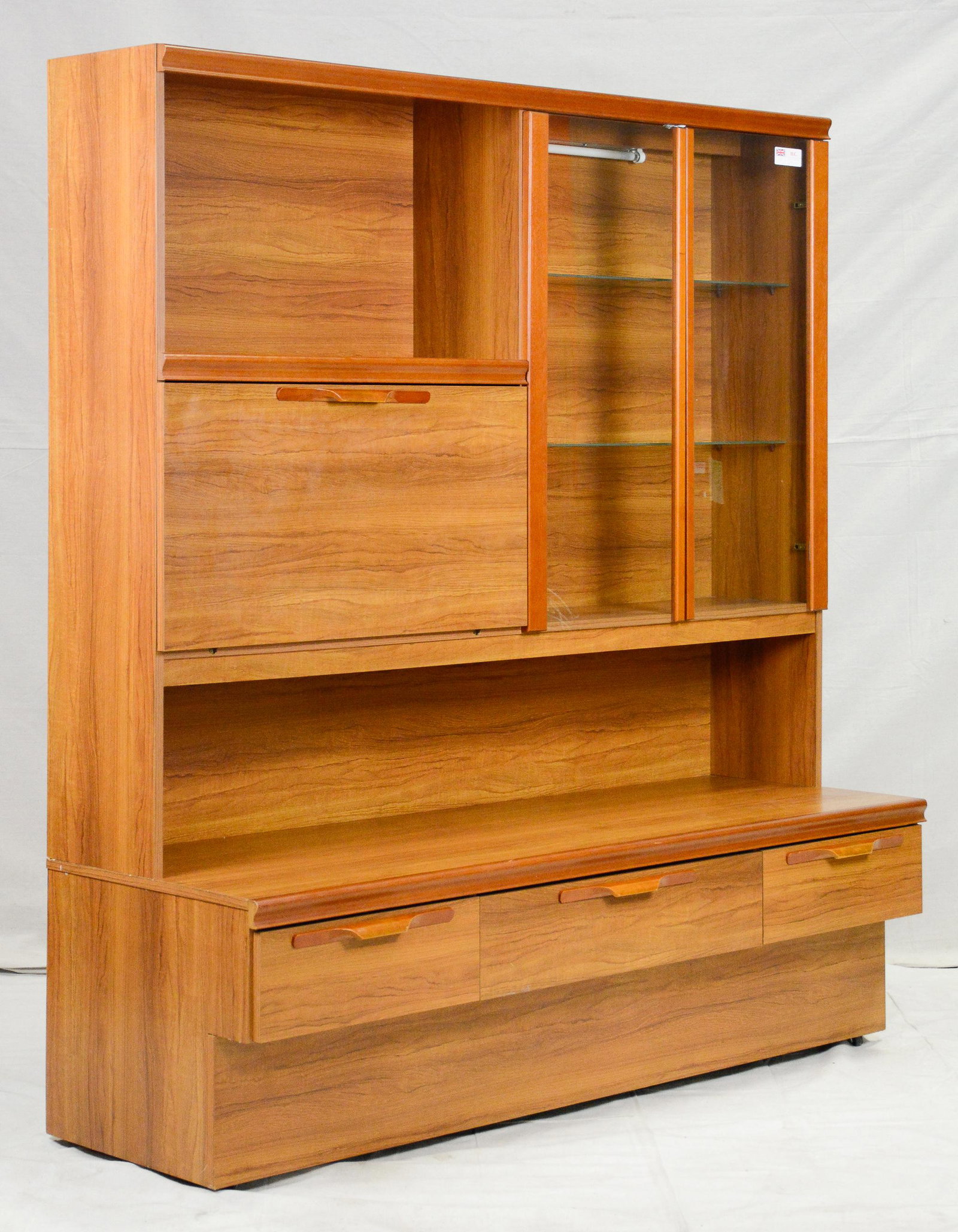 Mid Century Modern Bookcase / Wall Unit: Danish Modern Style Bookcase / Wall Unit with Folded Handles - 65 in tall x 59 x 20