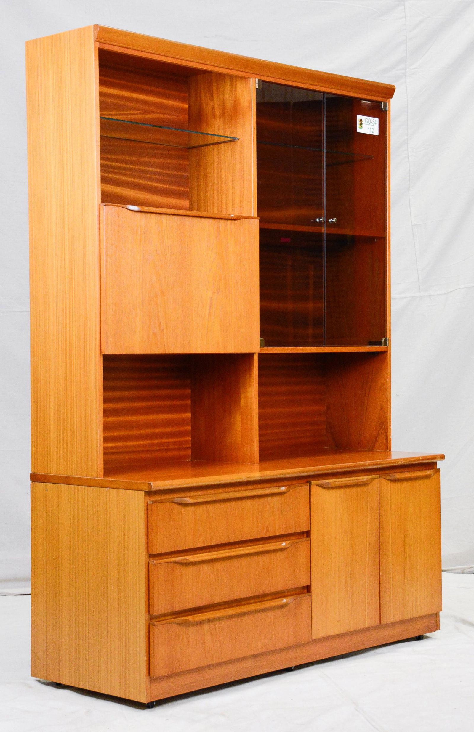 Mid Century Modern Teak Bookcase / Cocktail Cabinet: Danish Modern Style Teak Bookcase / Cocktail Cabinet - 67 in tall x 48 x 19