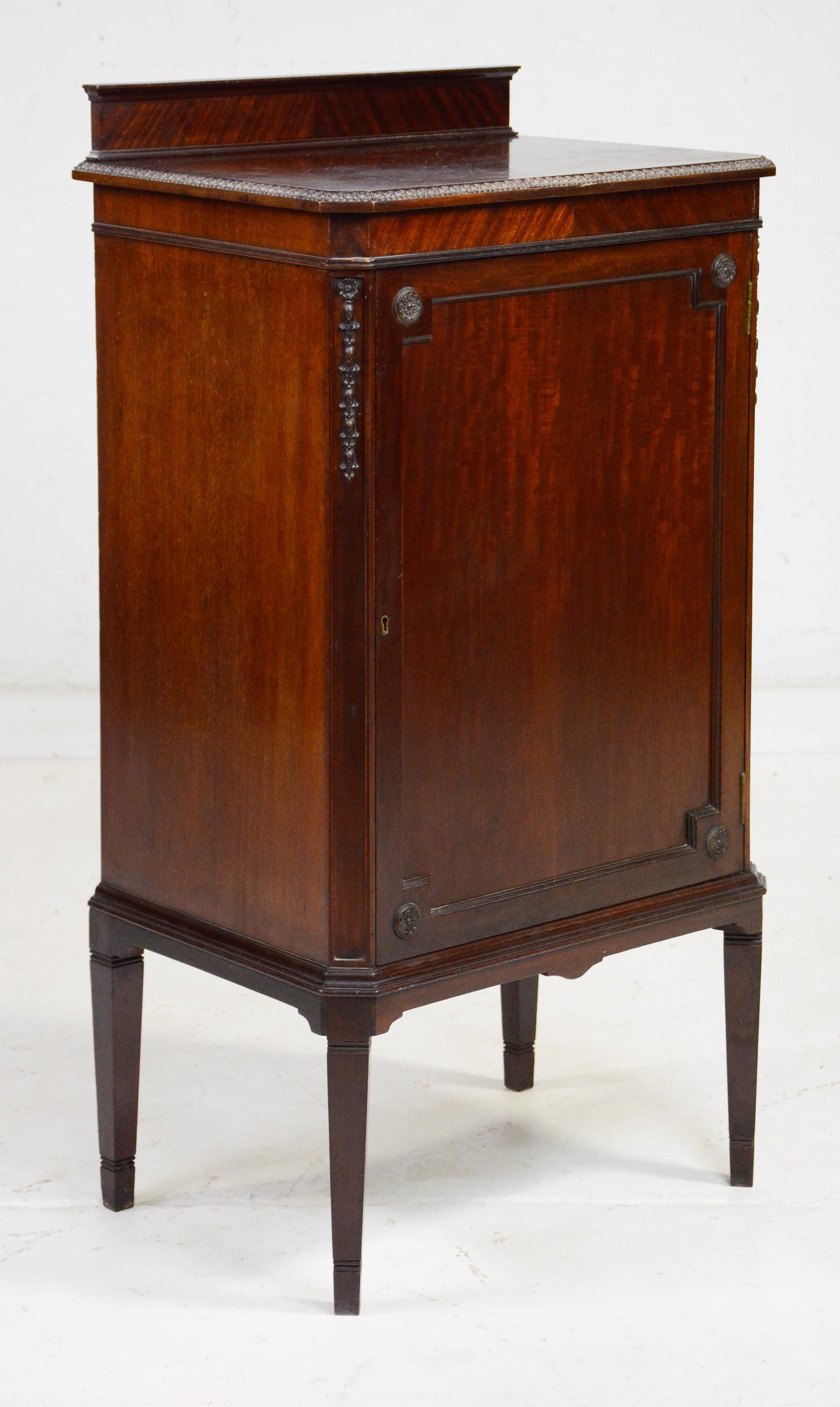 English Mahogany Single Door Music Cabinet: English Mahogany Single Door Music Cabinet - 39 in tall x 21 x 15