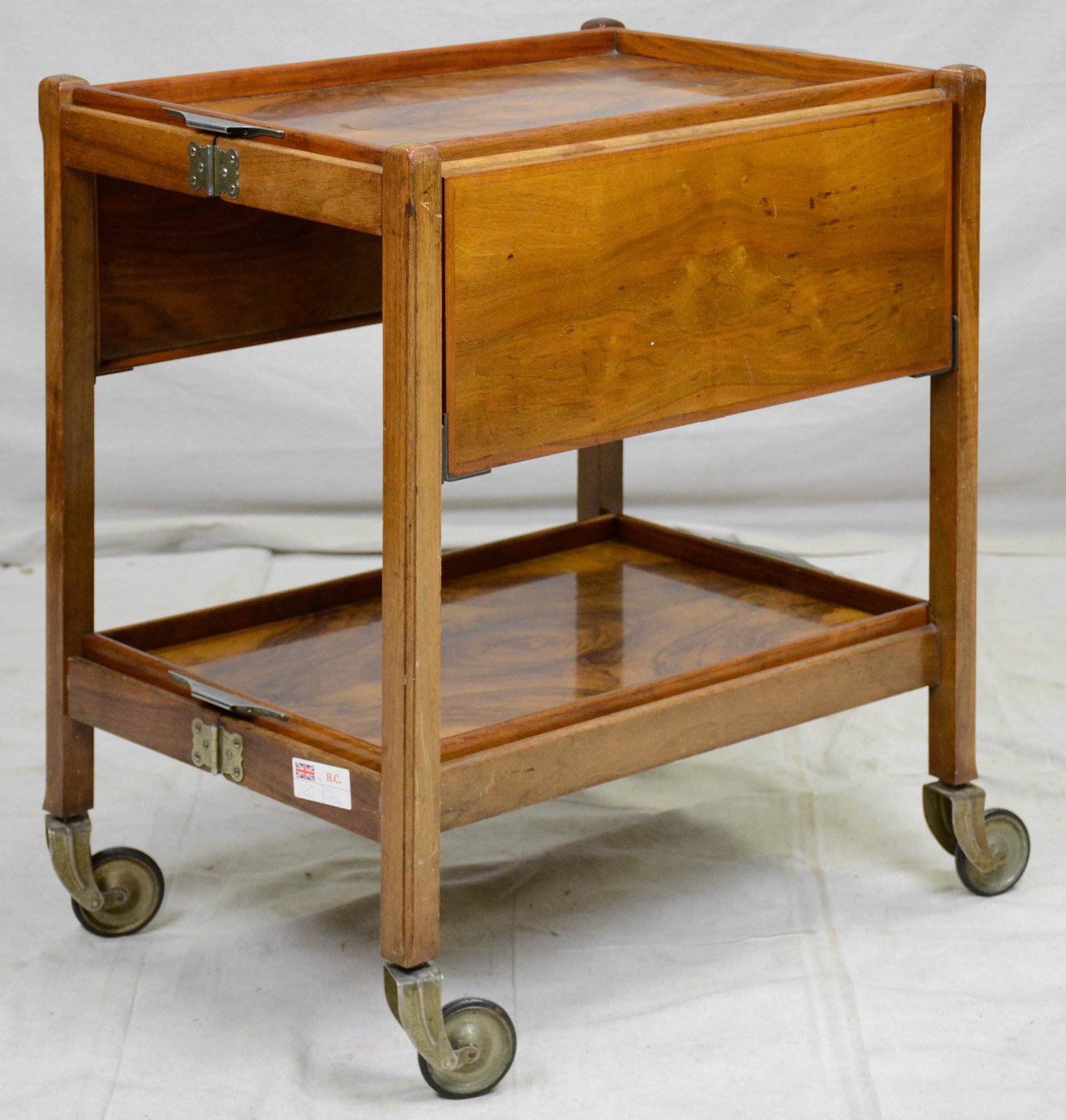 English Walnut Two Tier Trolley / Cart: English Walnut Two Tier Trolley / Cart with Lift Off Trays - 29 in tall x 25 x 19
