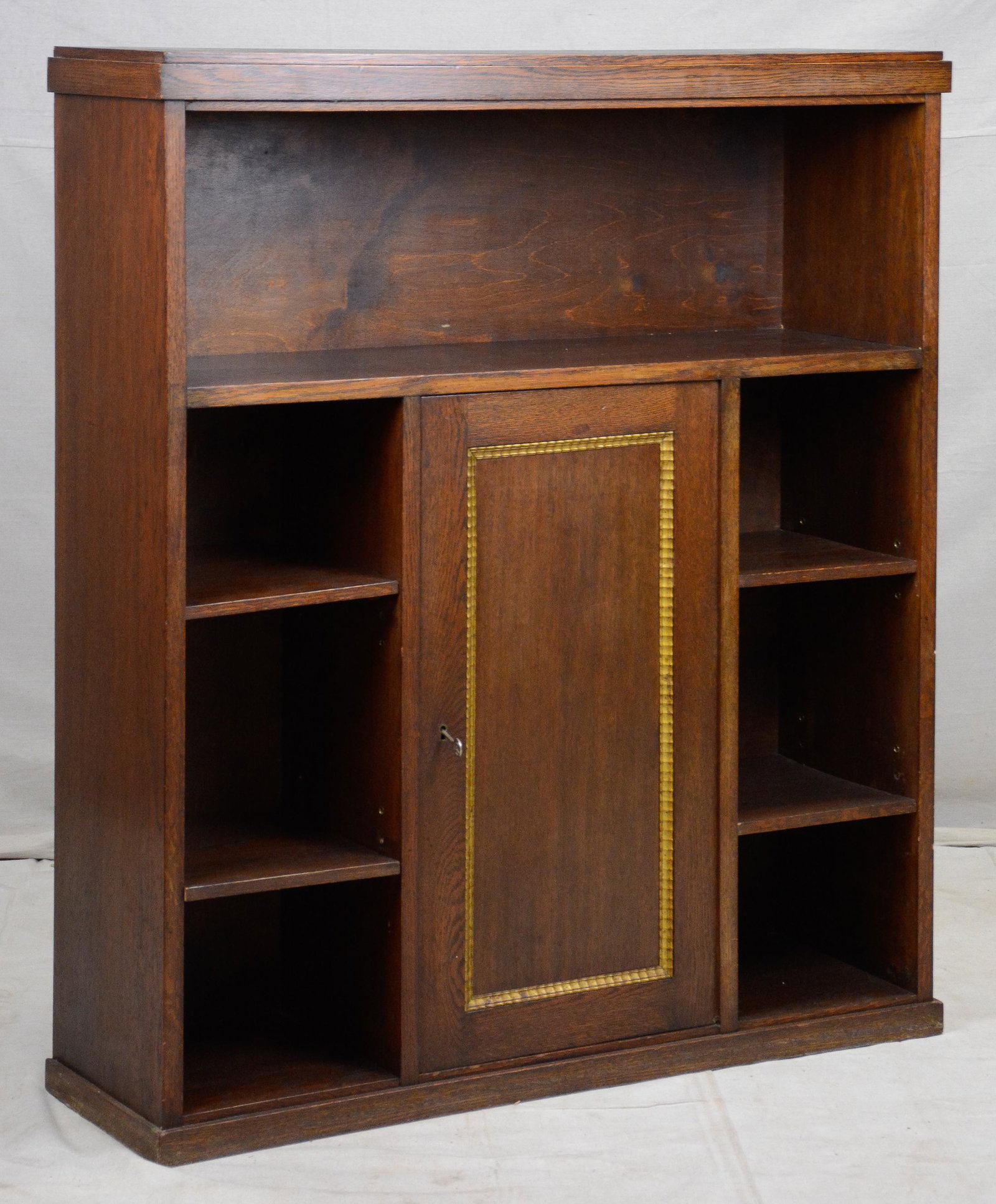 British Oak Bookshelf With Center Cabinet: British Oak Bookshelf with Center Cabinet - 47 in tall x 41 x 12