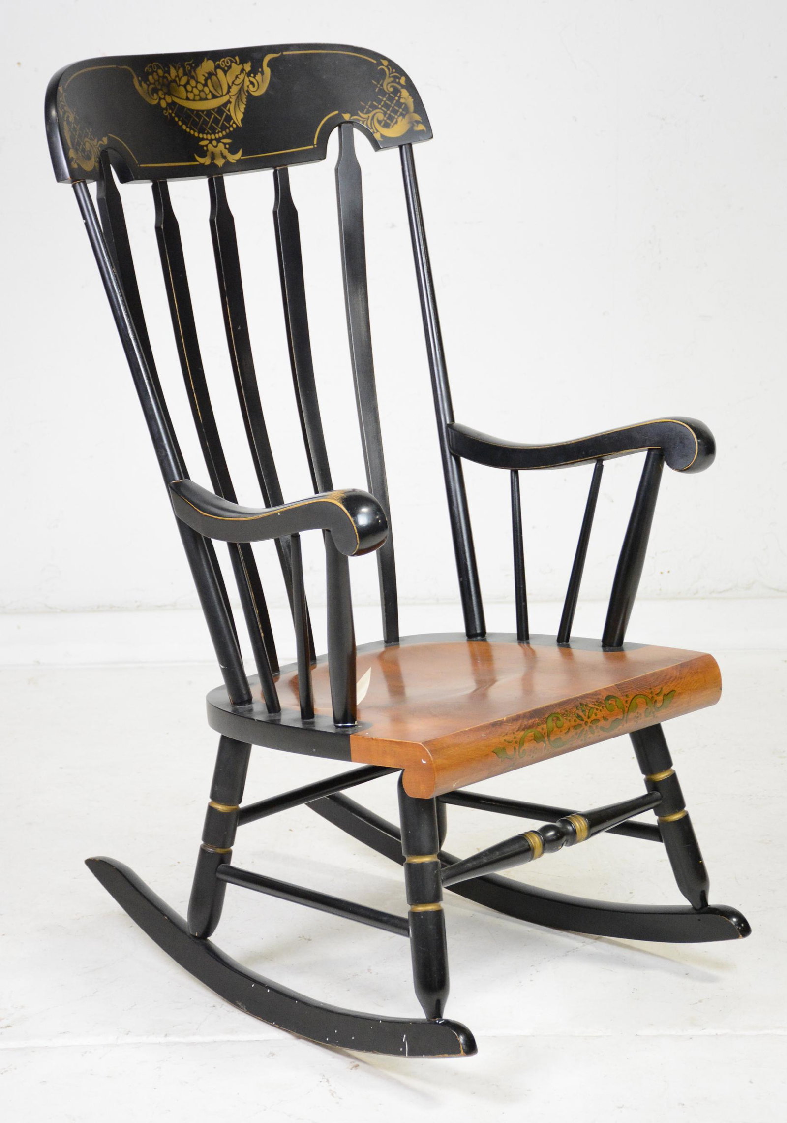 Vintage Ebonized Rocking Chair: Vintage Ebonized Rocking Chair - 46 in tall x 20 x 29
