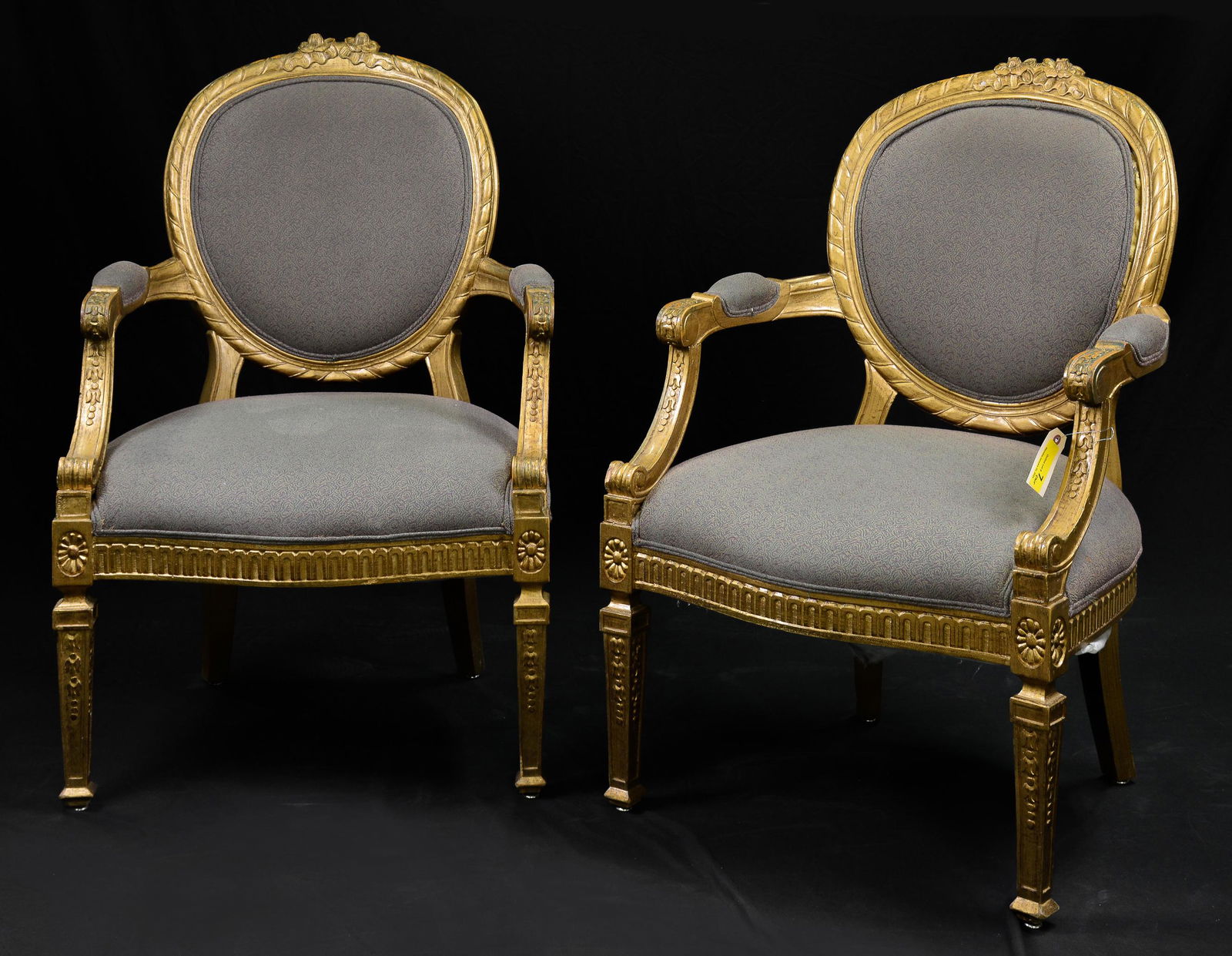 Pair French Style Gilt Arm Chairs (1 of 4)